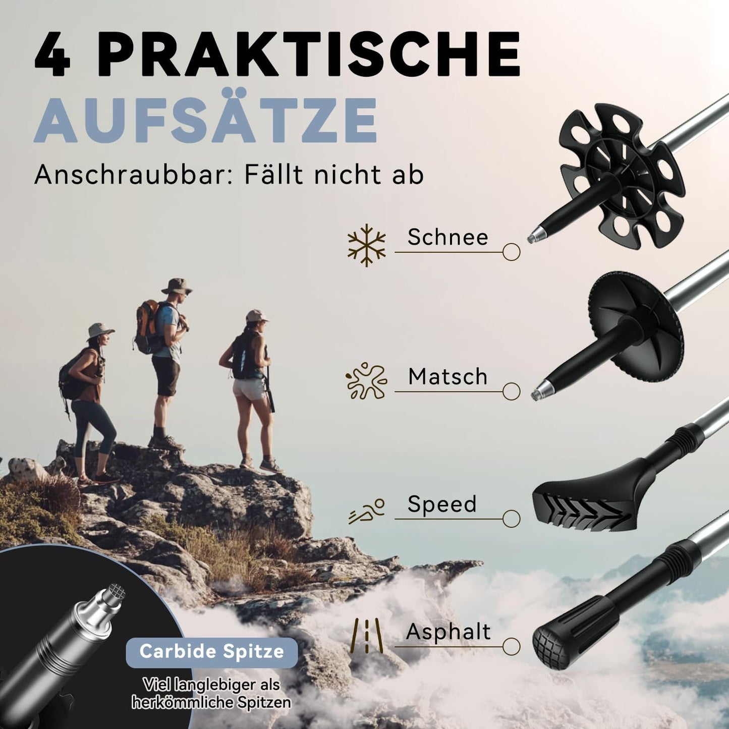 Faltbare Wanderstöcke mit Korkgriff, verstellbar, Grau-Korkgriff