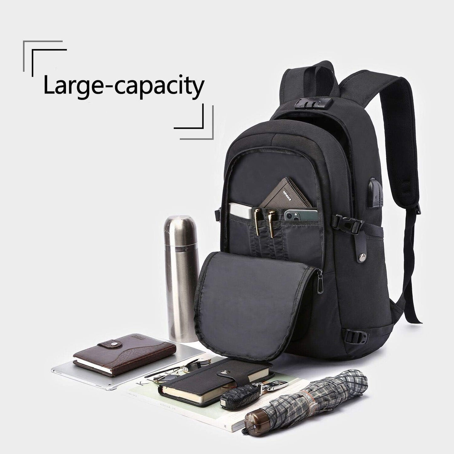 Laptop Rucksack Anti-Diebstahl mit USB-Anschluss, 15,6 Zoll ; Schwarz