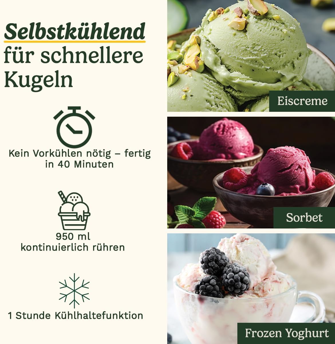 Selbstkühlende Eismaschine mit 3 Voreinstellungen, FreezeEase, Selbstfrierend Weiss
