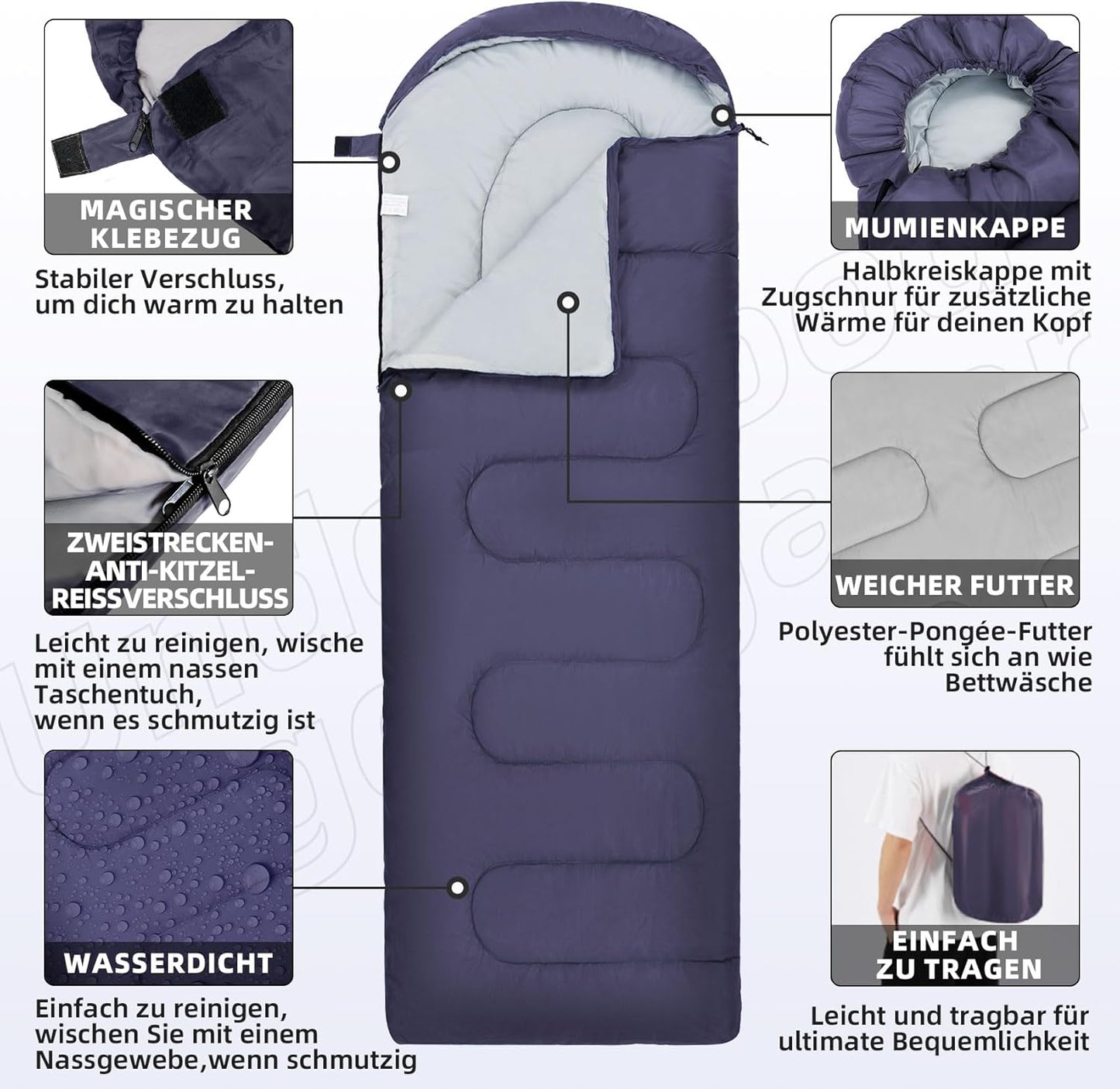 Ultraleichter Schlafsack, Dunkelblau 0.95kg