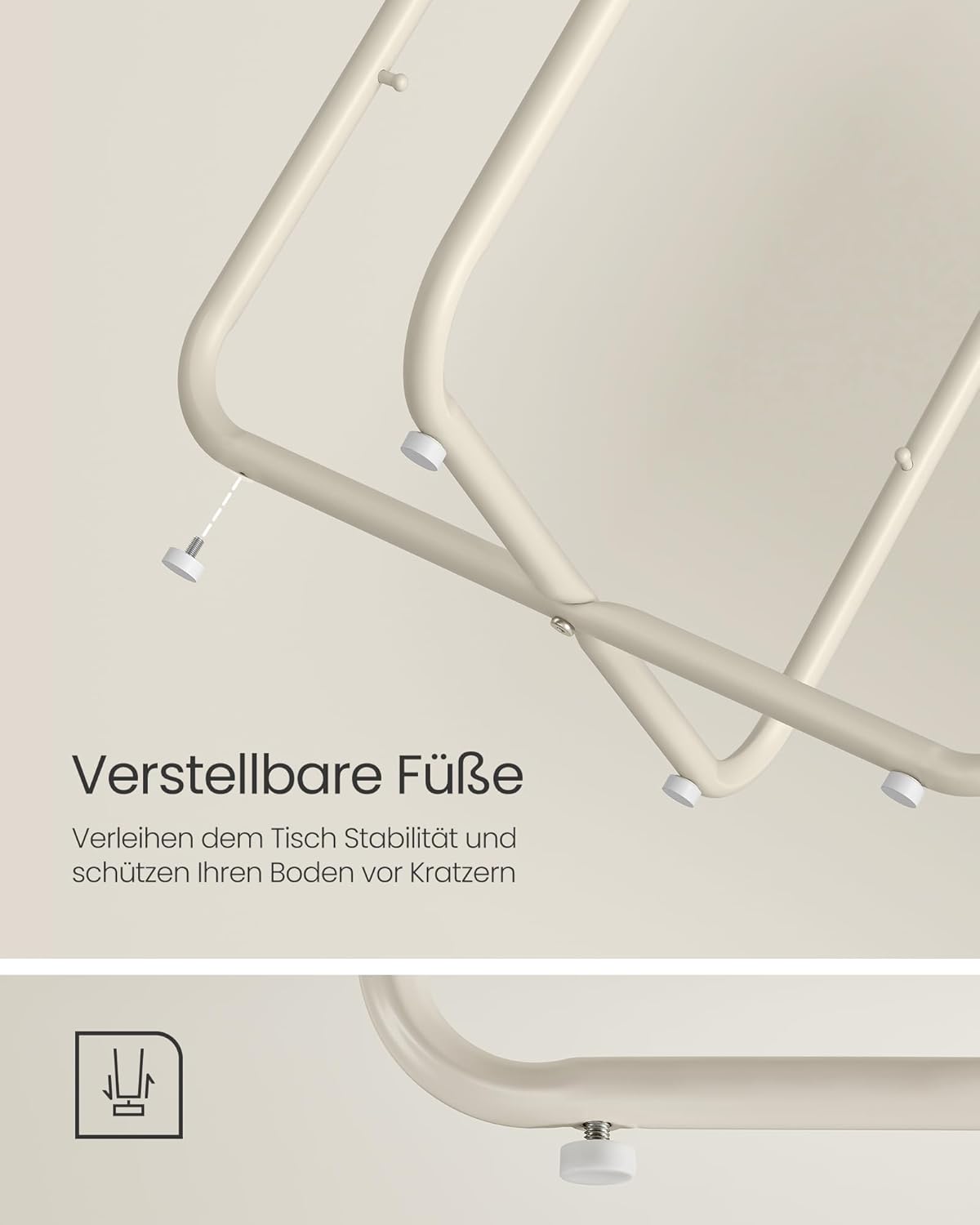 Runder Beistelltisch Smarty mit Stoffkorb und Stauraum, Cremeweiss