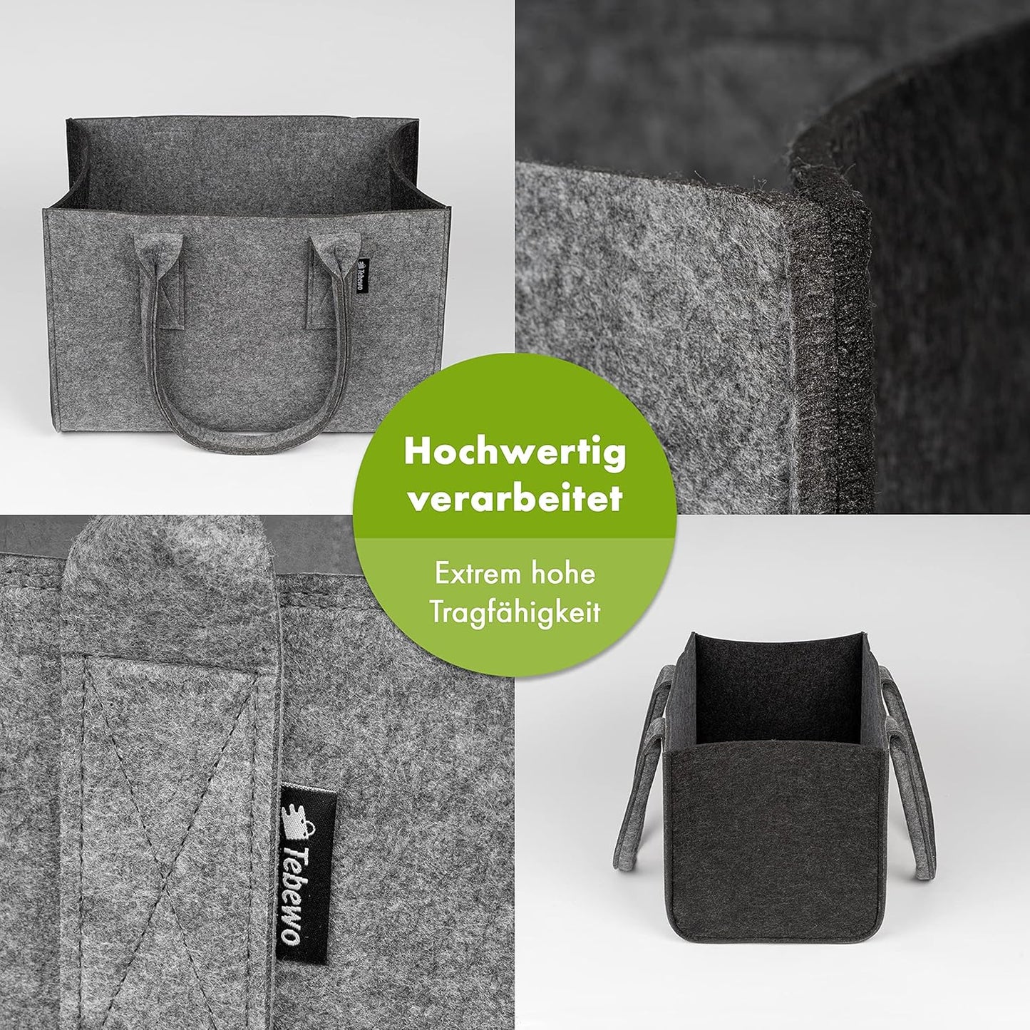 Filztasche Premium Einkaufskorb faltbar, Dunkelgrau 2 / Dunkelgrau 1