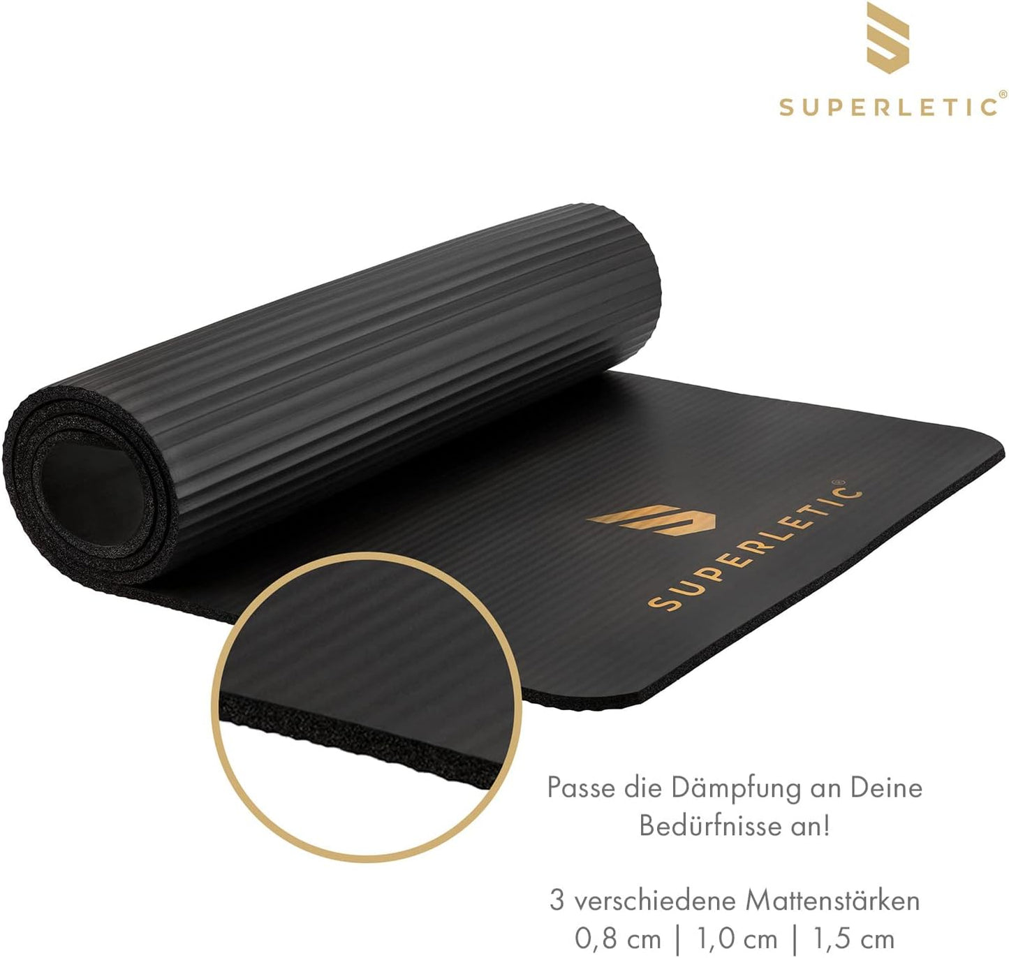 Rutschfeste Fitness- und Yogamatte mit Tragegurt, Schwarz- Nitrile Butadiene Rubber 180 x 60 x 1,0 cm