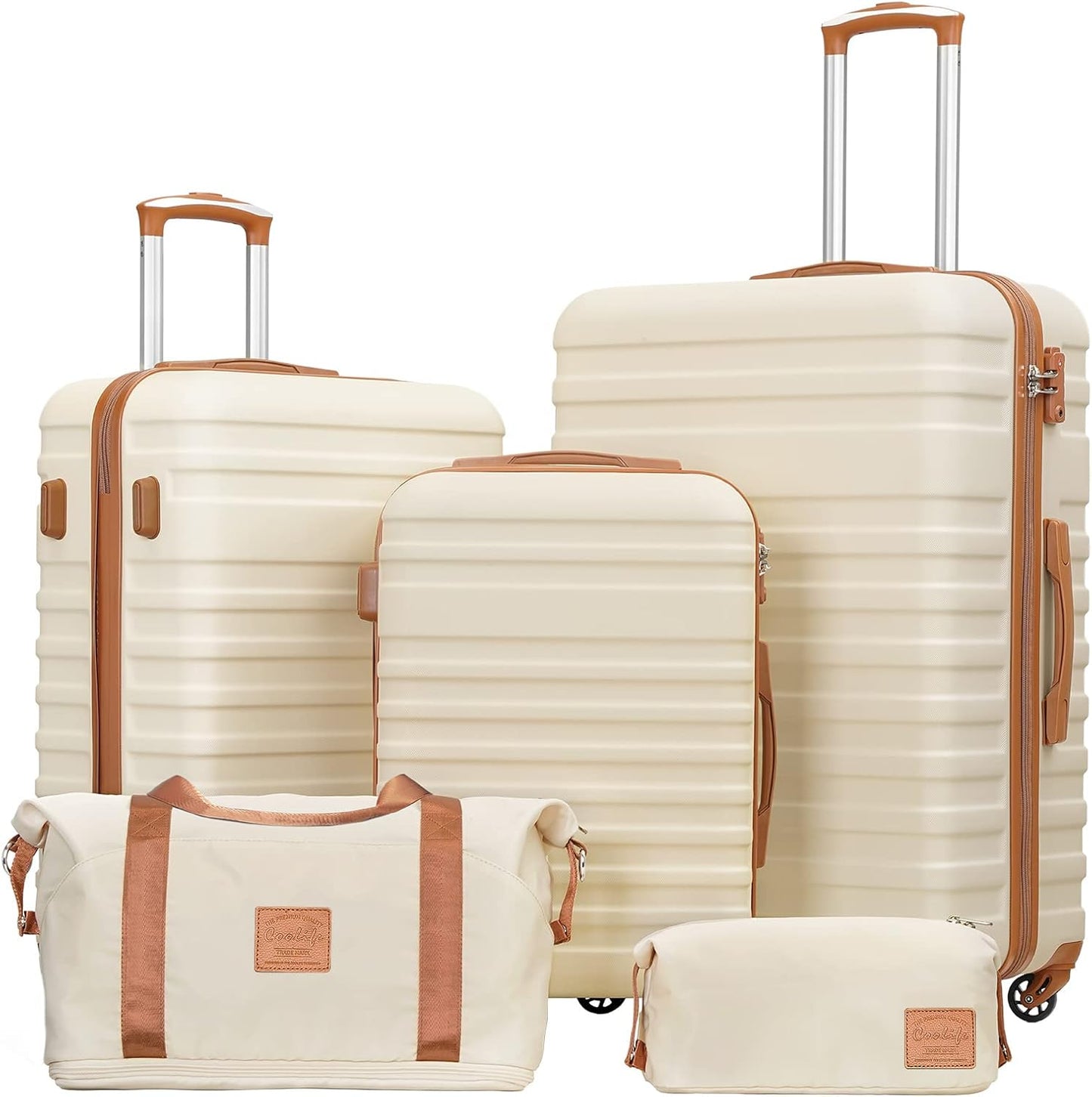 5-teiliges Reisekoffer Set, Weiss/Braun Koffer-Set 5tlg