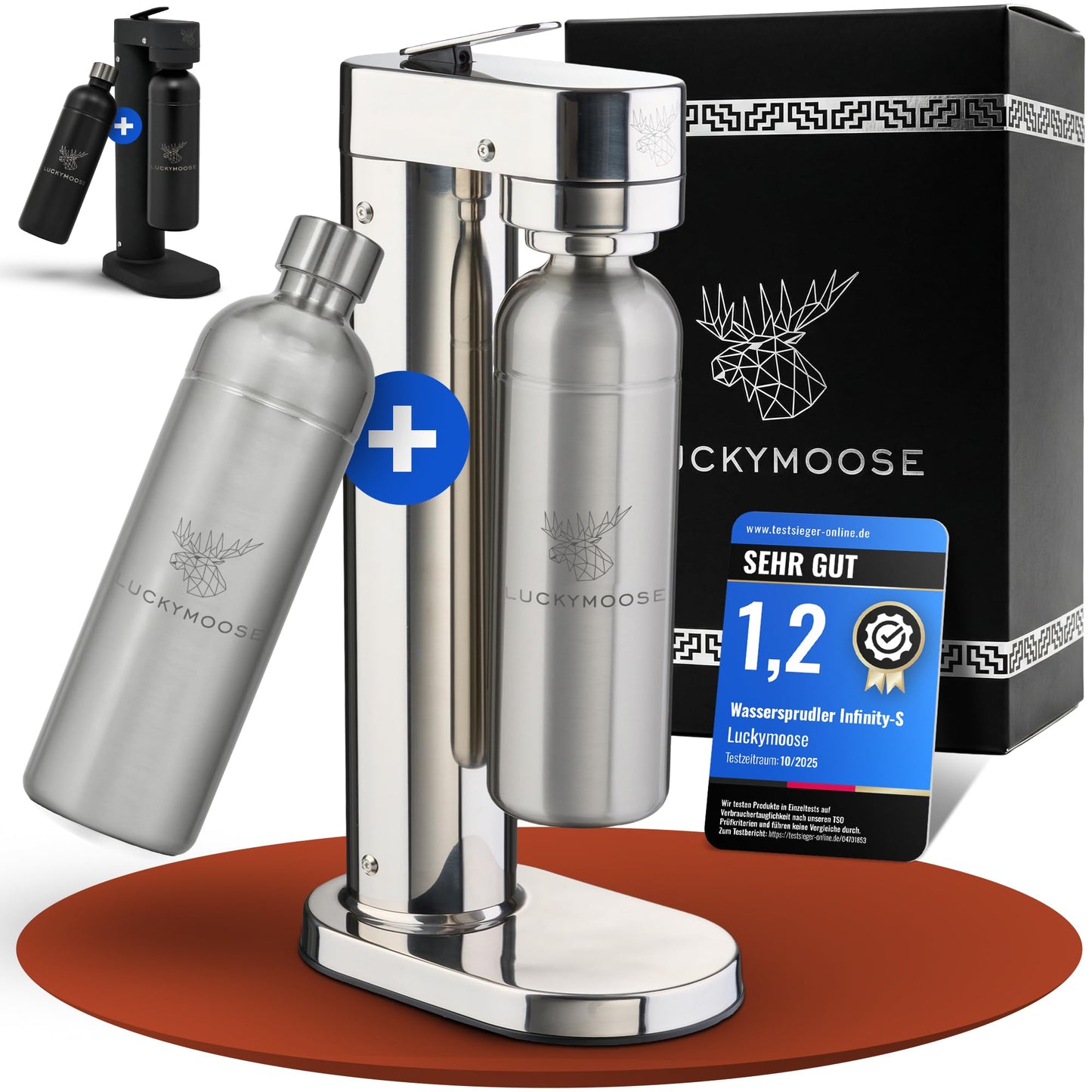 Infinity-S Wassersprudler mit 2 Flaschen á 1,25L, Silver/Silver 1,25L (2 Stück)