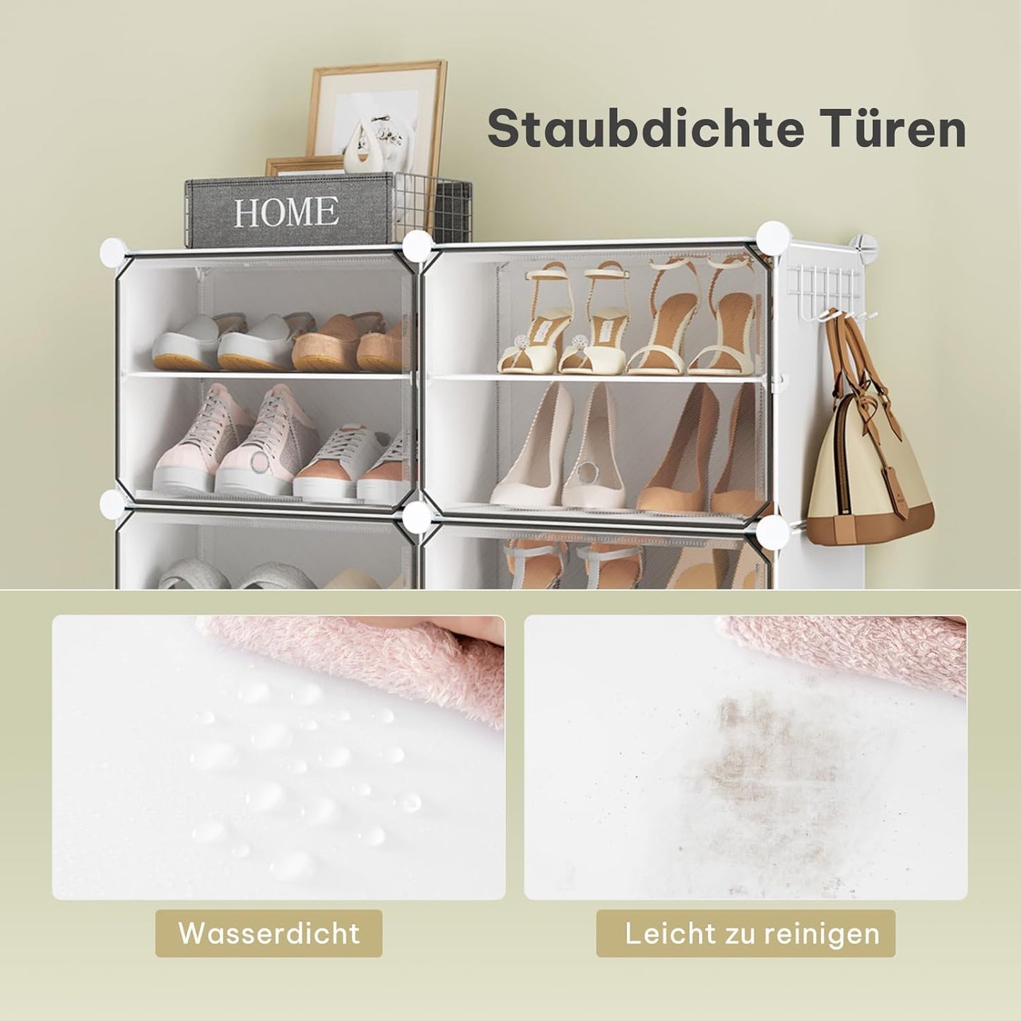 Schuhregal mit 12 Fächern, Weiss+transparent 12 Fächern（40Bx30Tx183H）
