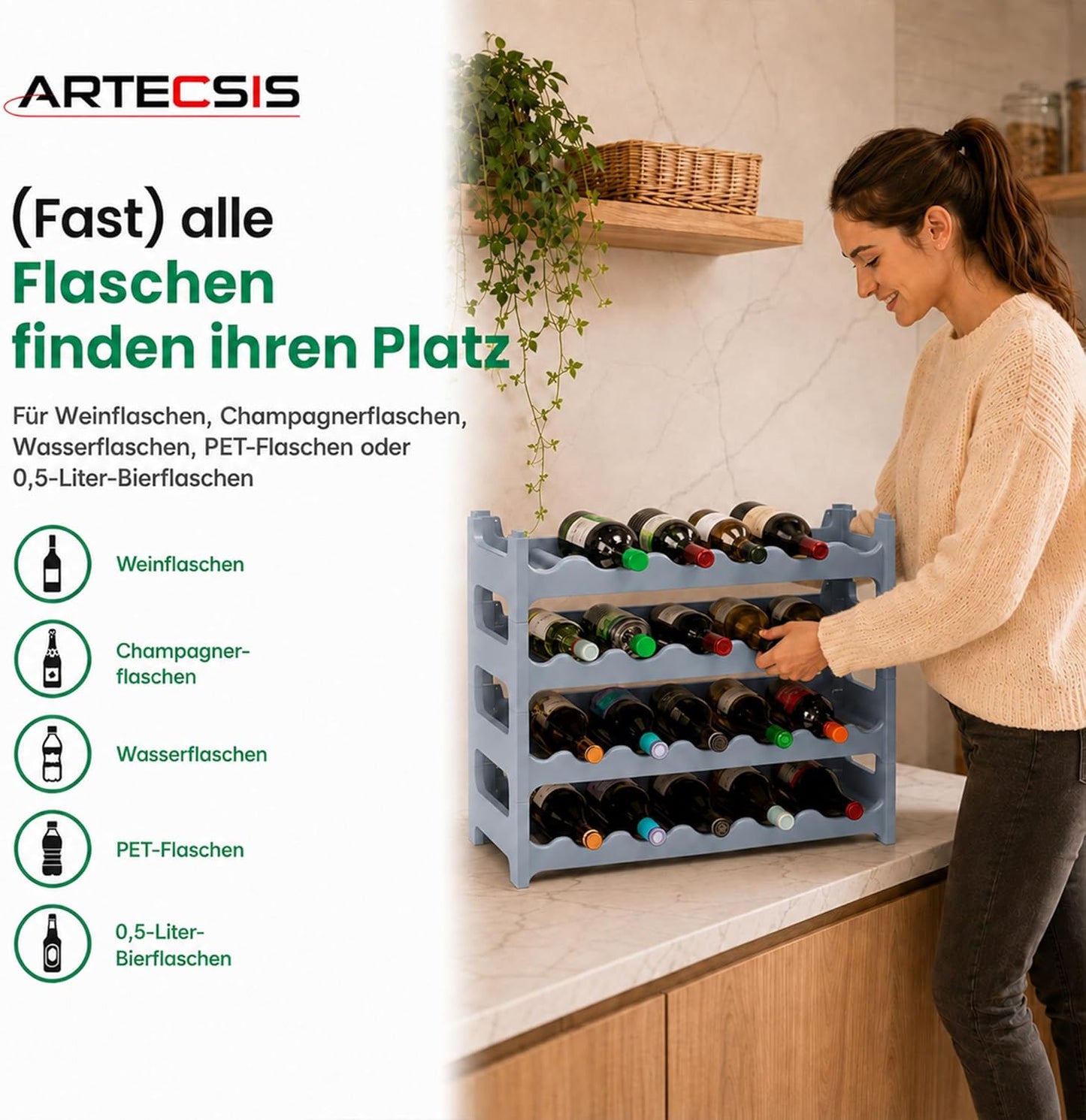 Weinregal stapelbar, Betongrau 24 Flaschen