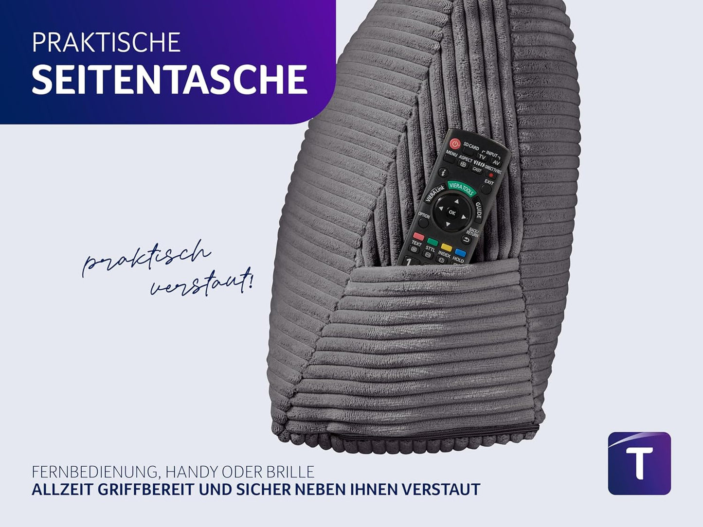 Cozy Rückenkissen mit Kordbezug, 70 x 40 cm, Dunkelgrau Kord (100% Polyester)
