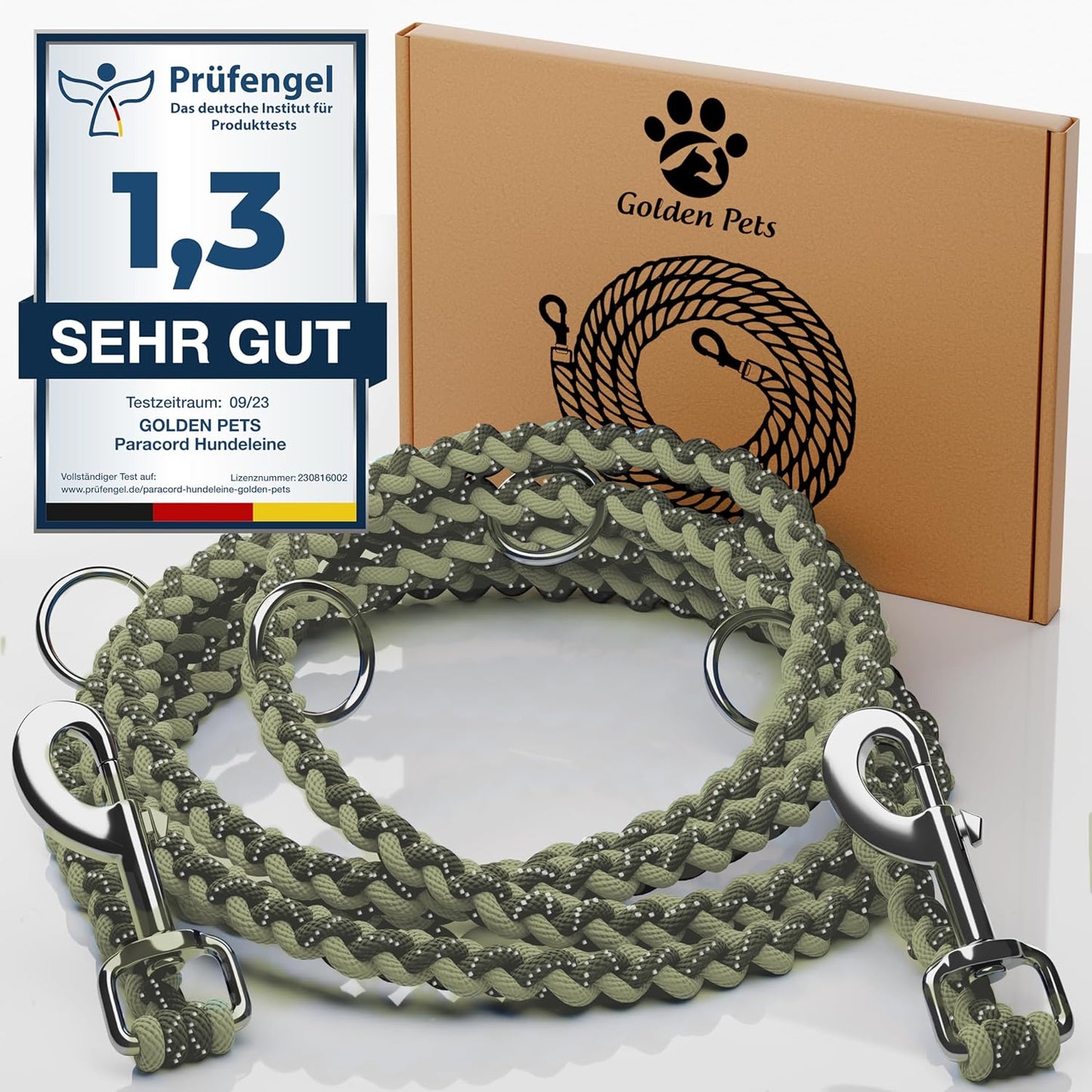 Hundeleine reflektierend, 2m, verstellbar & reissfest, olivgrün 2 m Hunde bis 15 kg