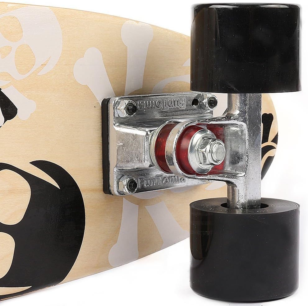 Mini-Board Cruiser, Weiss Totenkopf / mit Schwarzen Rollen