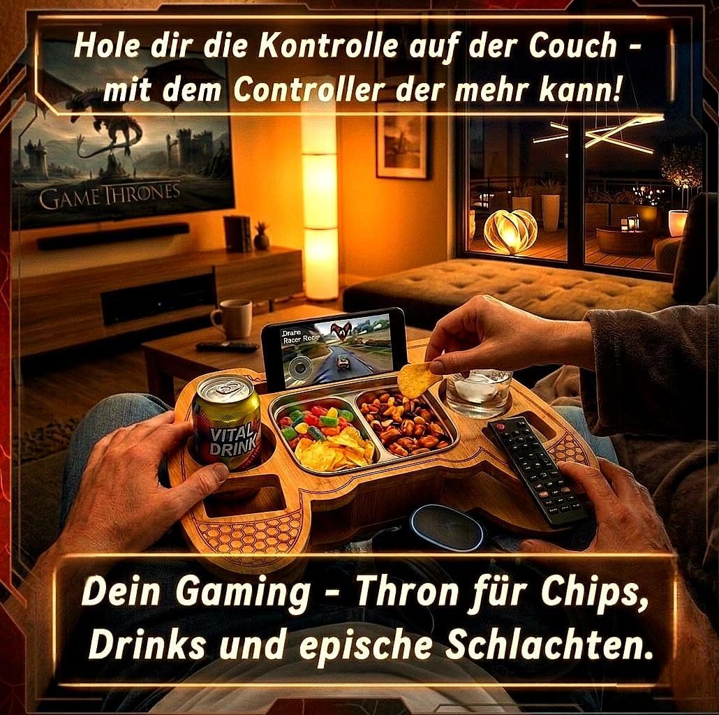 SnackPad Couchbar im Controller-Design für Gamer, Bambus