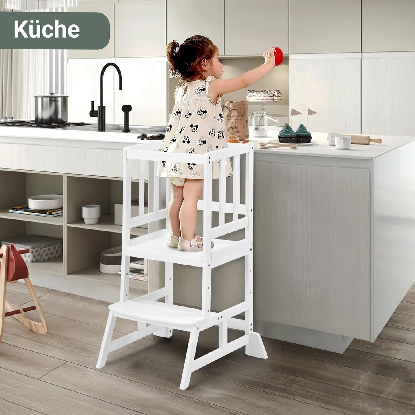 Höhenverstellbarer Lernturm mit Kippschutz, Klassisch Weiss