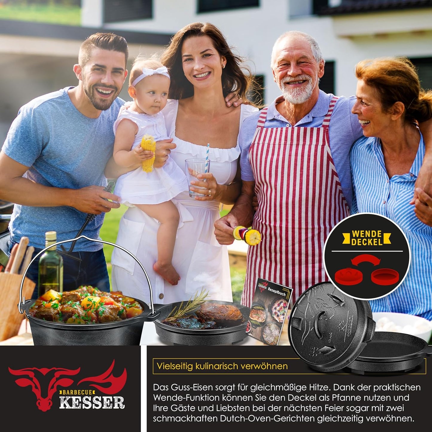 BBQ Dutch Oven Set, DO12P - 13.6 Liter Topf ohne Füsse