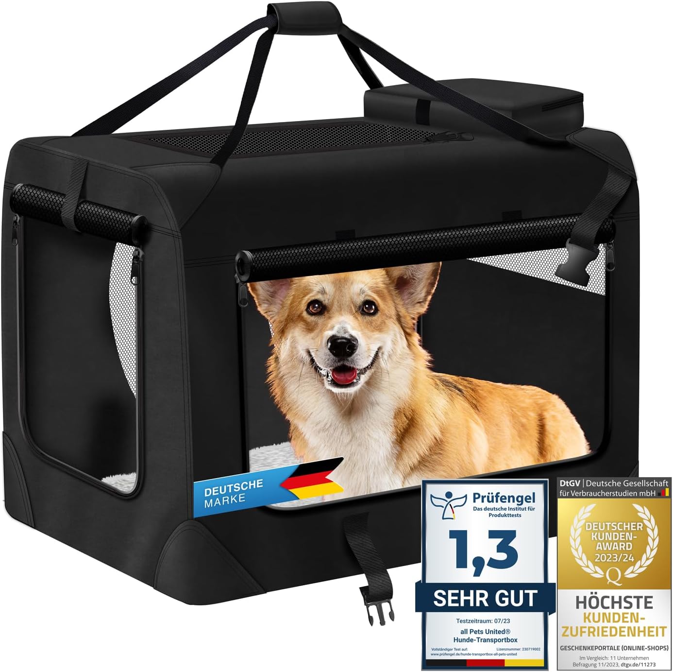 Faltbare Hunde-Transportbox atmungsaktiv & wasserabweisend, M - 62x42x42 cm
