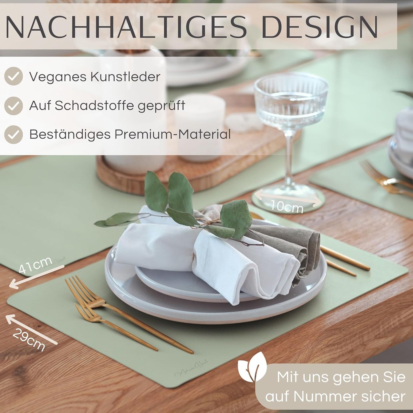 6er-Set Tischsets, abwaschbar, Mintgrün Eckig ohne Halter