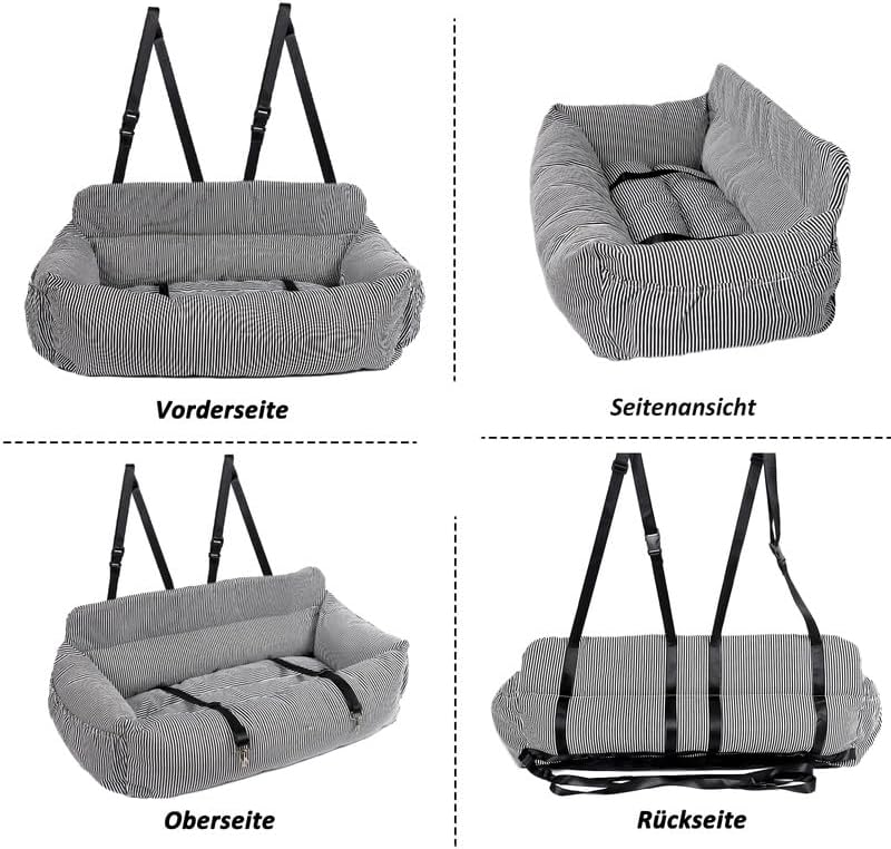 Hundeautositz mit Sicherheitsgurt, Schwarz-Weiss(XL)