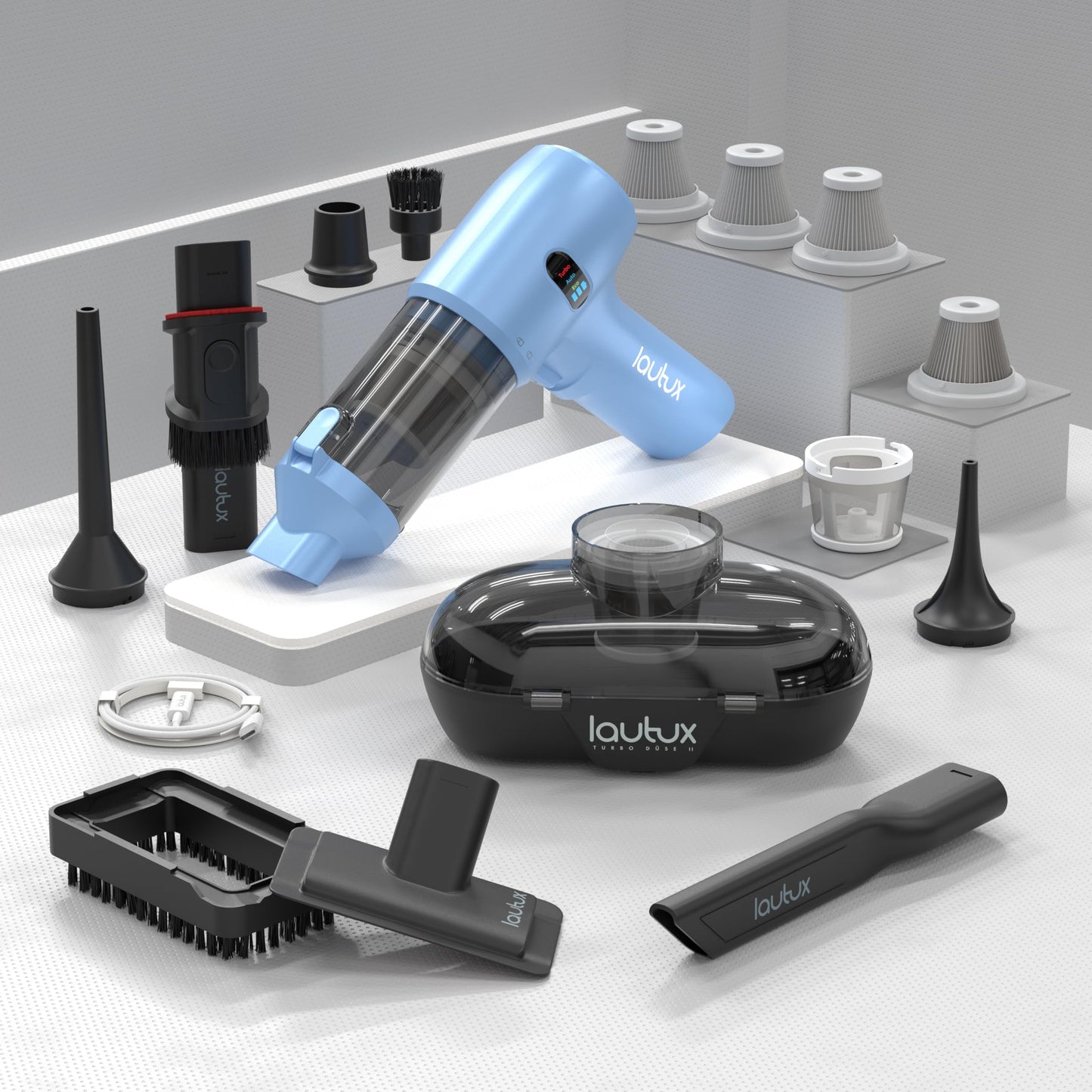 Turbotastic Pro 2 Handstaubsauger mit HEPA-Filter, Himmelblau Premium Set