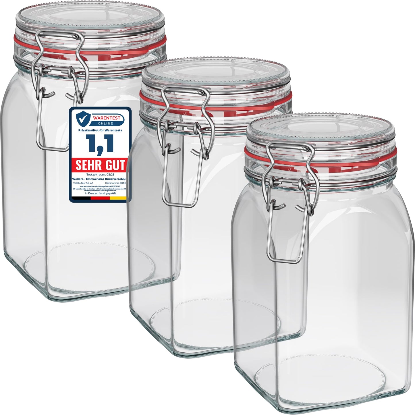 Einmachgläser mit Bügelverschluss, 1150ml x 3 Stück