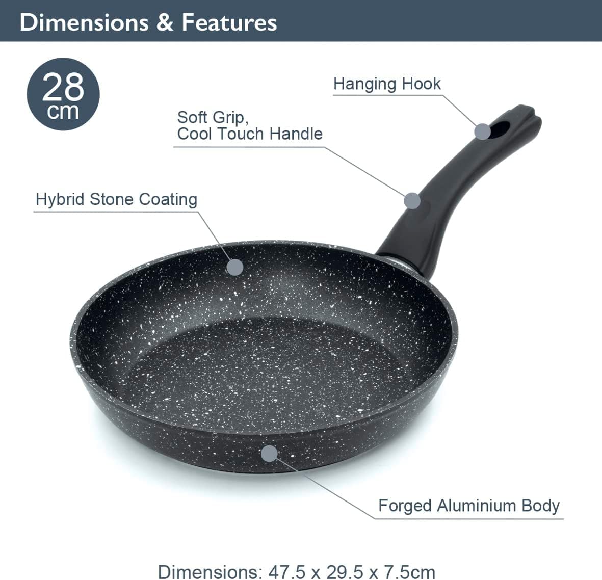 Antihaft Bratpfanne für Induktion & Gas (28 cm), Schwarz 28cm