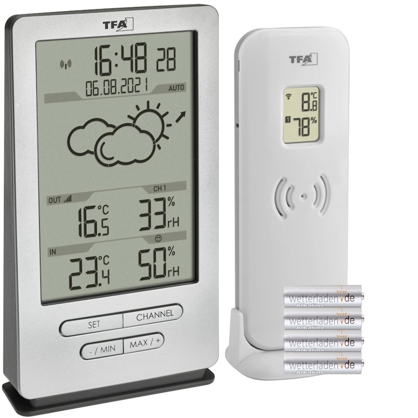 Funk-Wetterstation Xena, silber mit Batterien