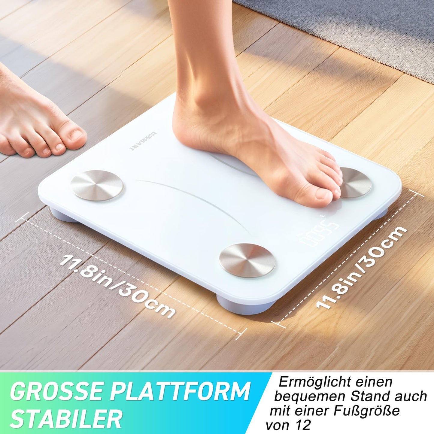Digitale Personenwaage mit Bluetooth-Funktion, Weiss (30x30)