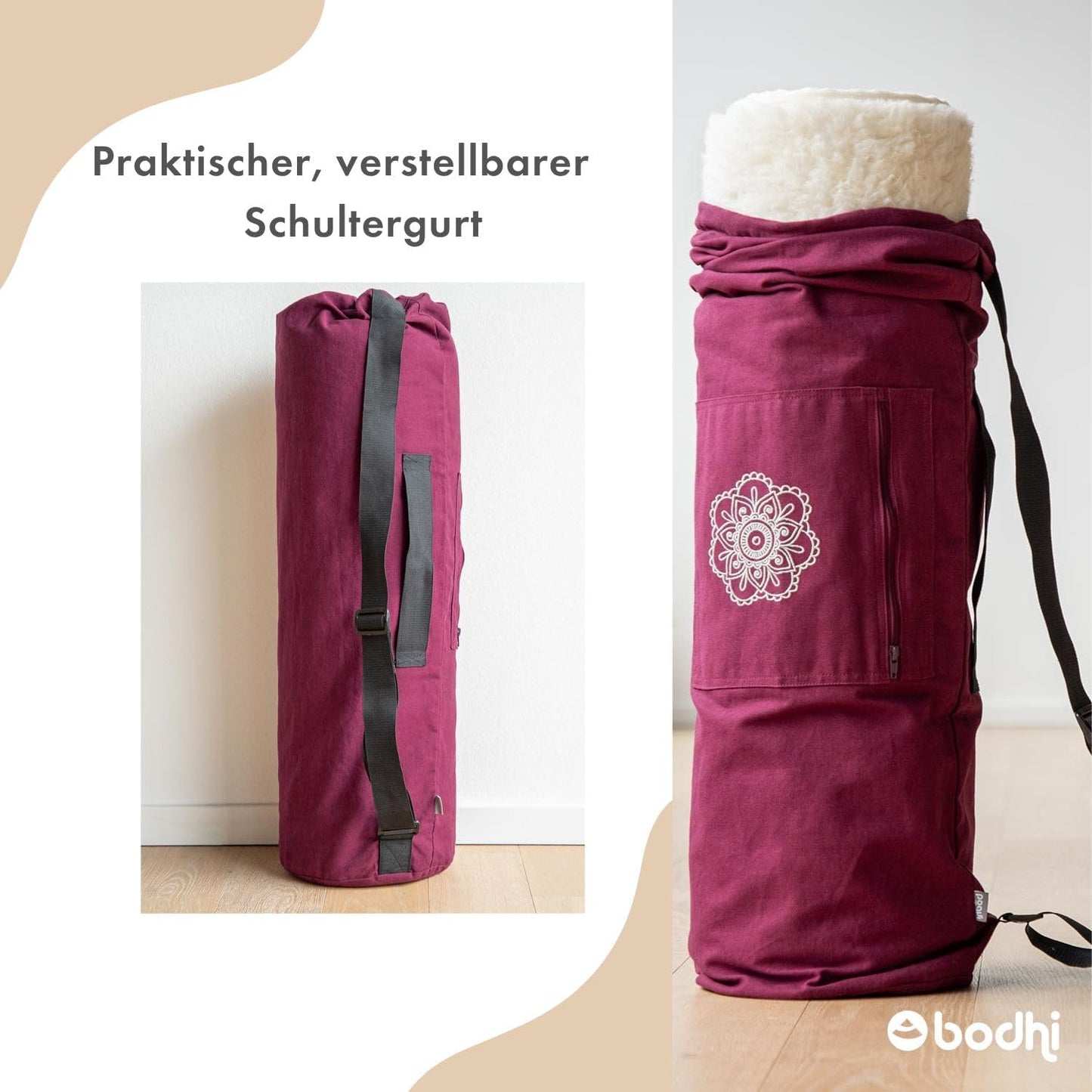 Yogatasche XL für Schurwoll- und Yogamatten, Breite 90 cm