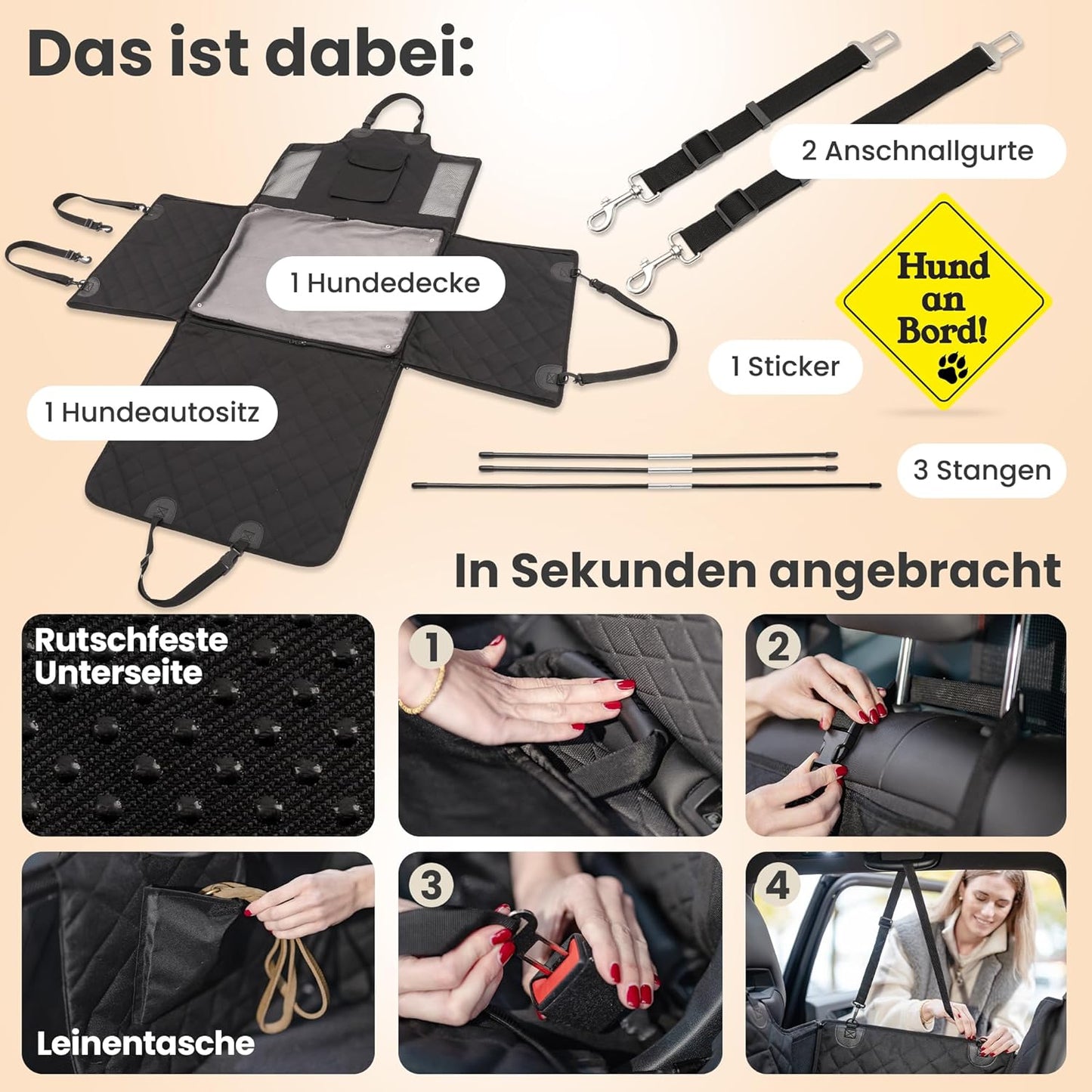 Hunde-Autositz für Rückbank mit Hundedecke und Sicherheitsgurt