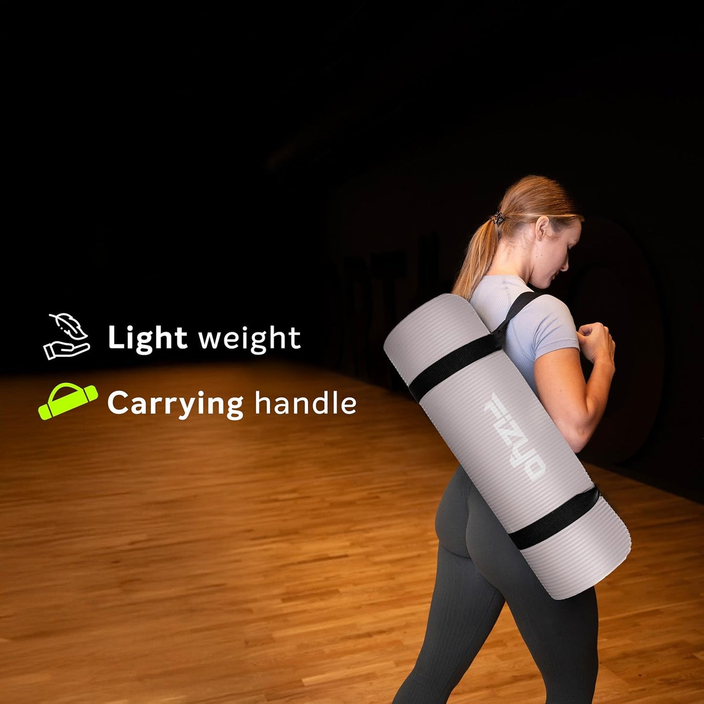 Rutschfeste Yogamatte, Grau 190x60x1.5 cm