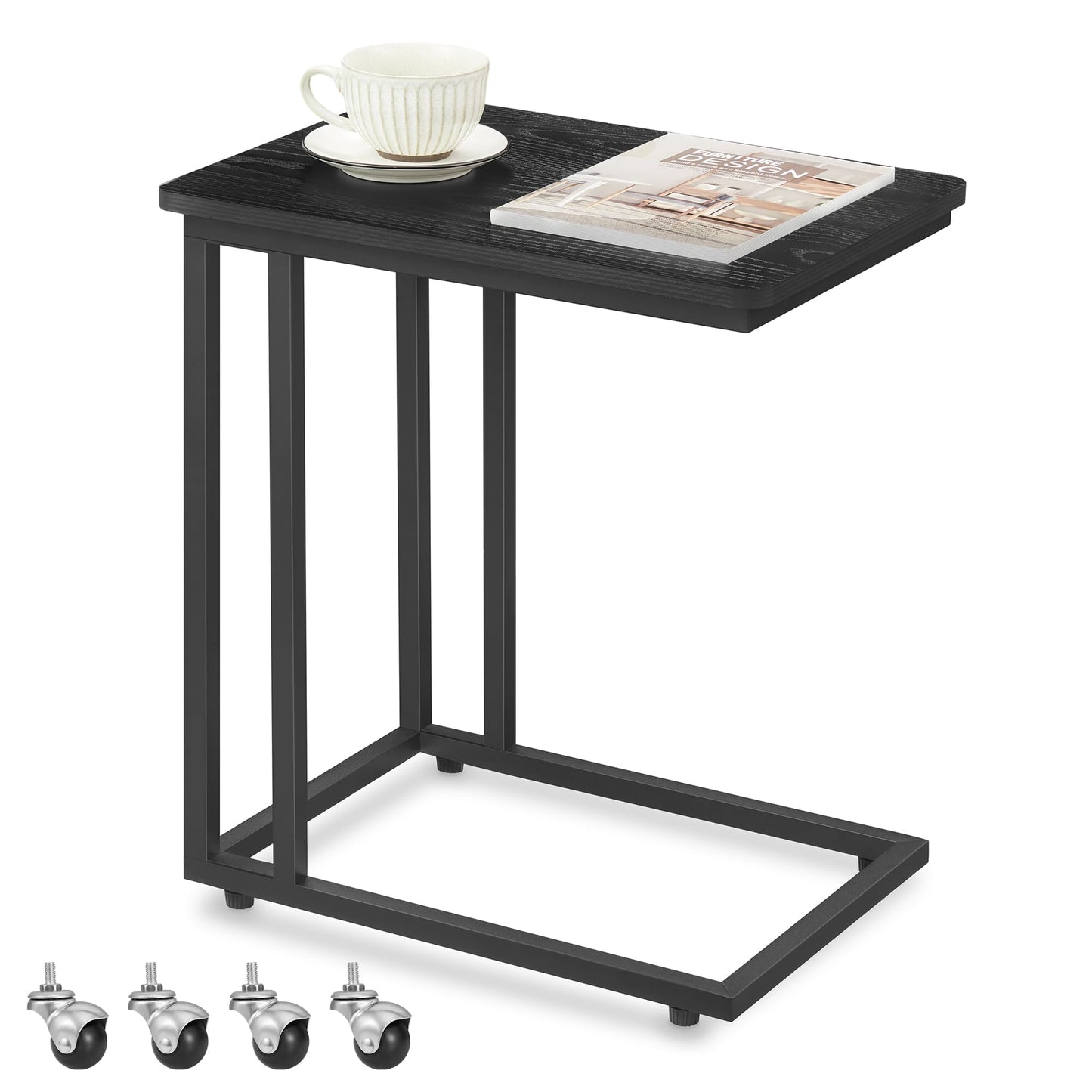 Beistelltisch C-Form mit Rollen, 35x50x60 cm, Ebenholzschwarz