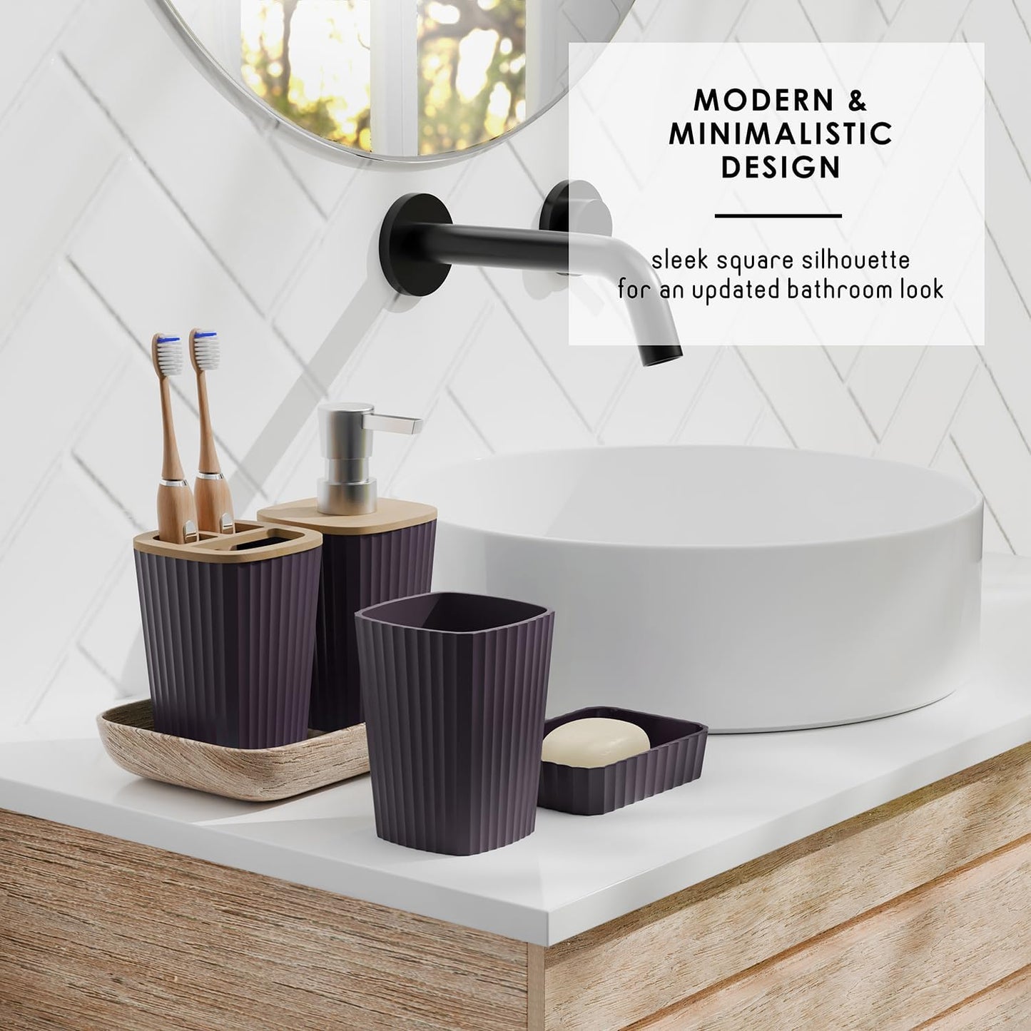 6-teiliges Badezimmer-Zubehör-Set, Lila 6-Piece Accessory Set