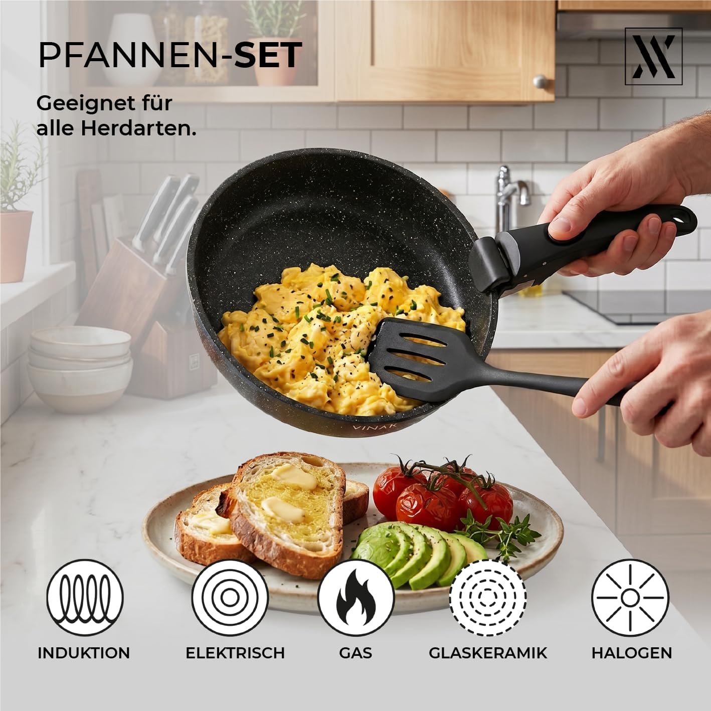 Bratpfannen-Set mit abnehmbarer Griff und Silikonutensilien