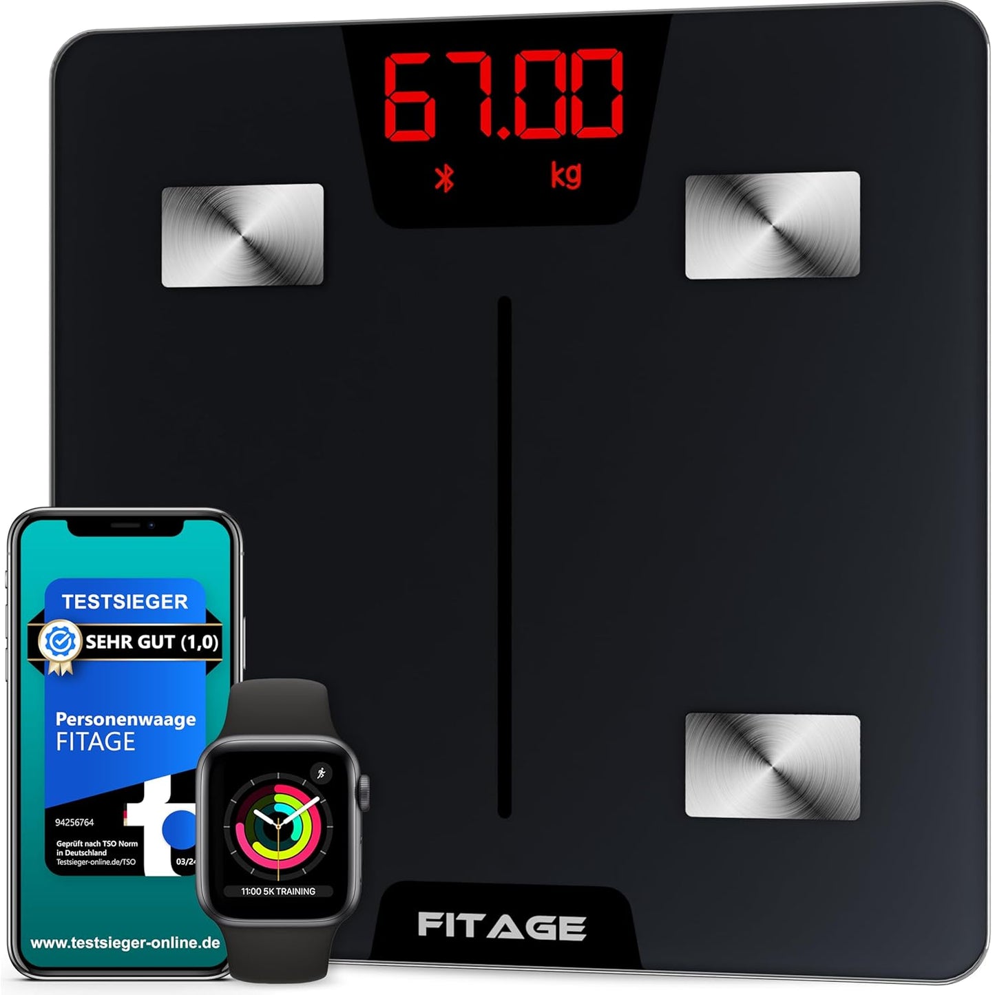 Körperanalysewaage mit App, Schwarz