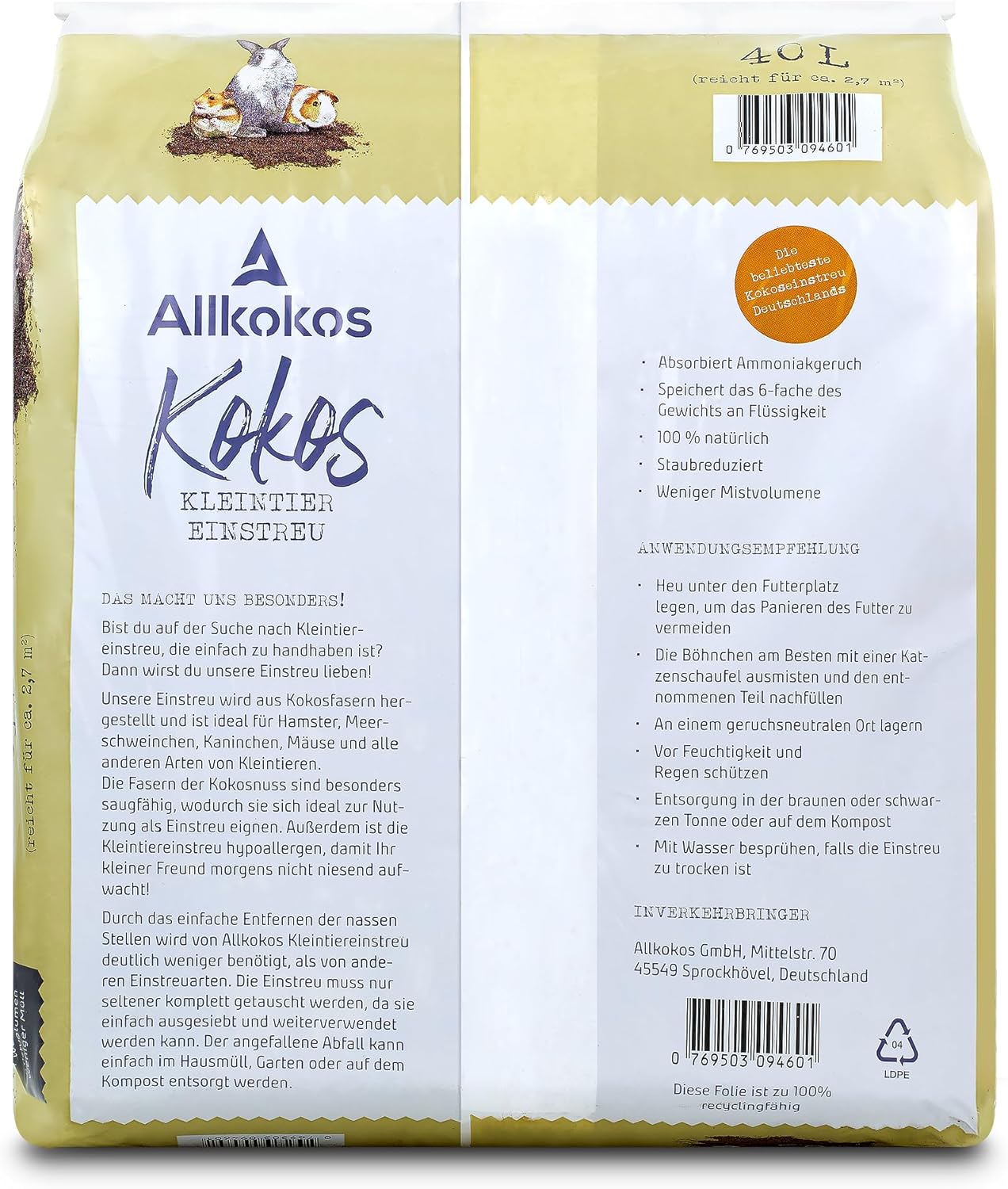 Einstreu für Kleintiere, 3 x 40 Liter Kokoseinstreu