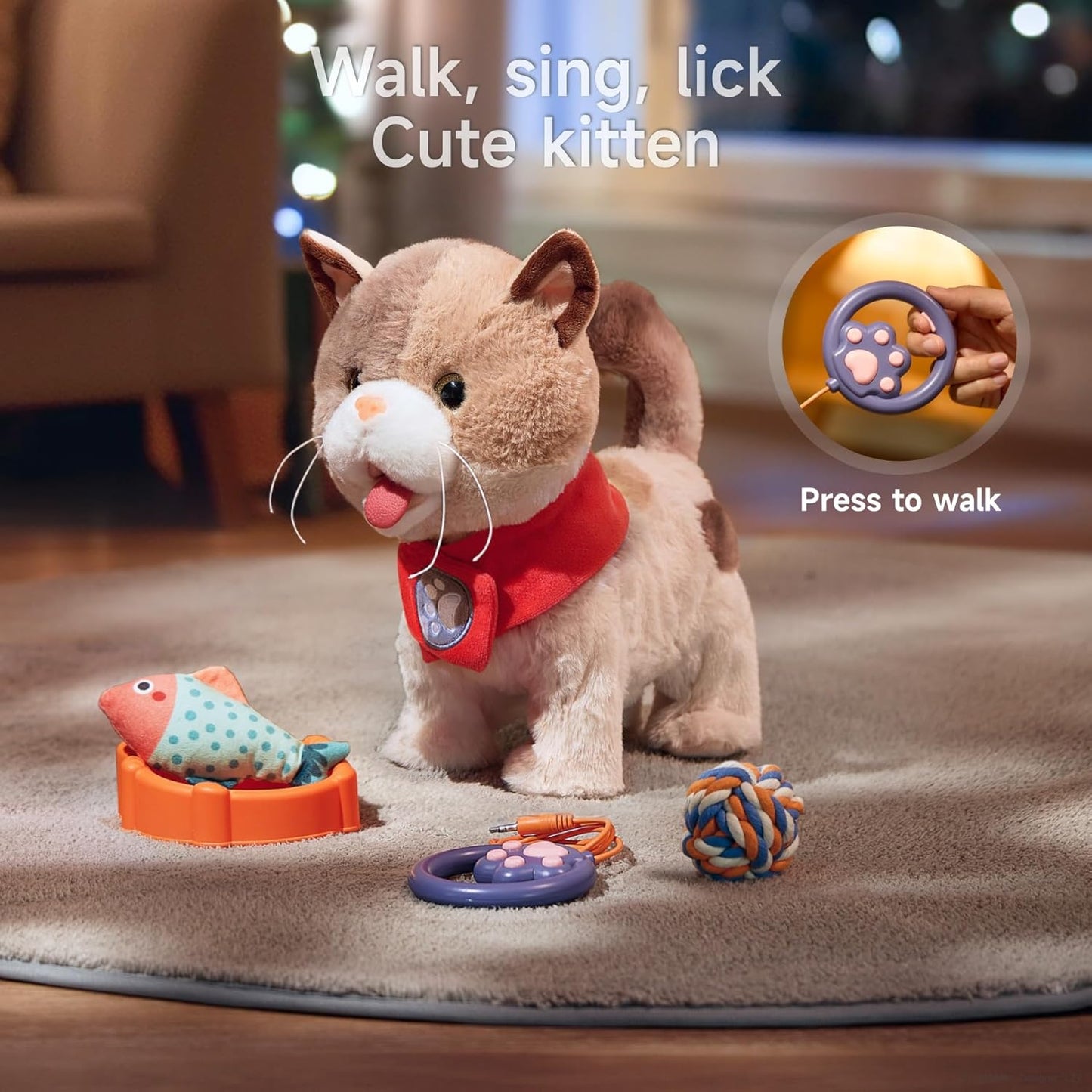 Roboterkatze mit Fernsteuerung und Spielzeug
