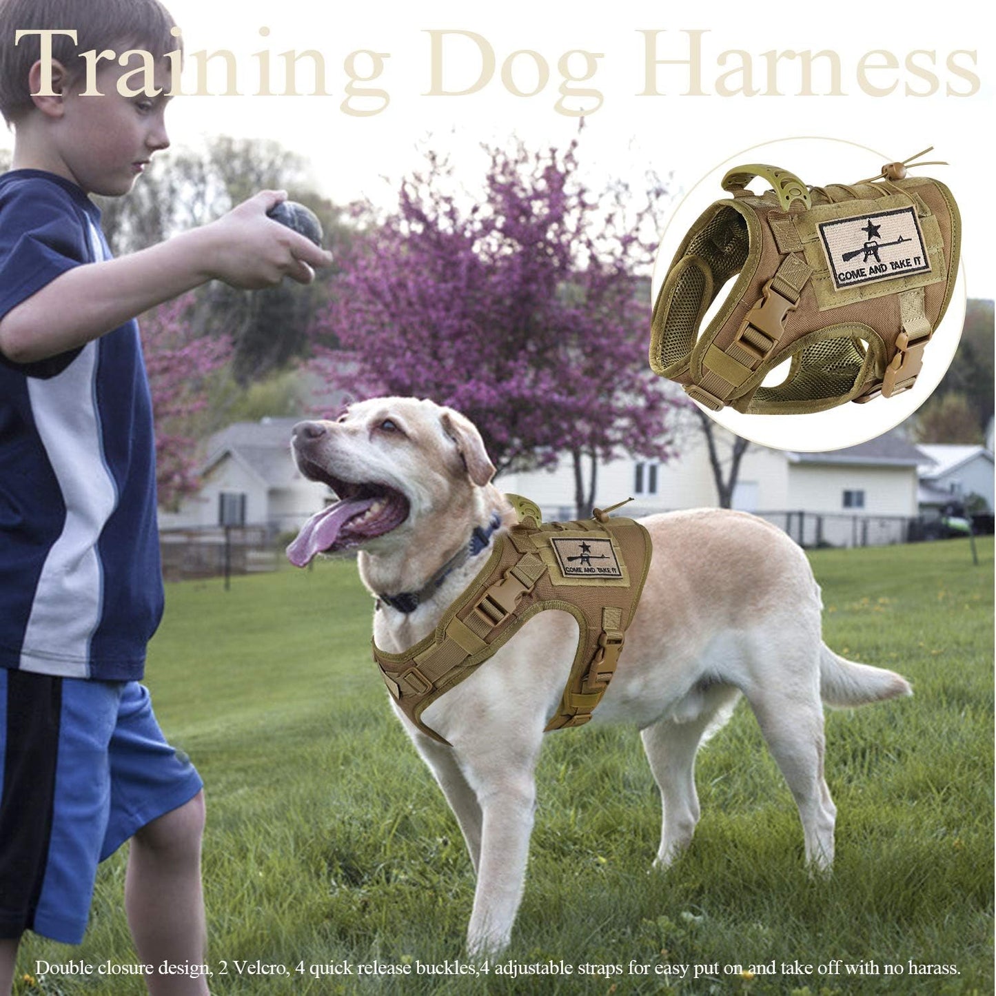 Taktisches Hundetrainingsgeschirr, verstellbar, Gummigriff, Large (Pack of 1),Khaki