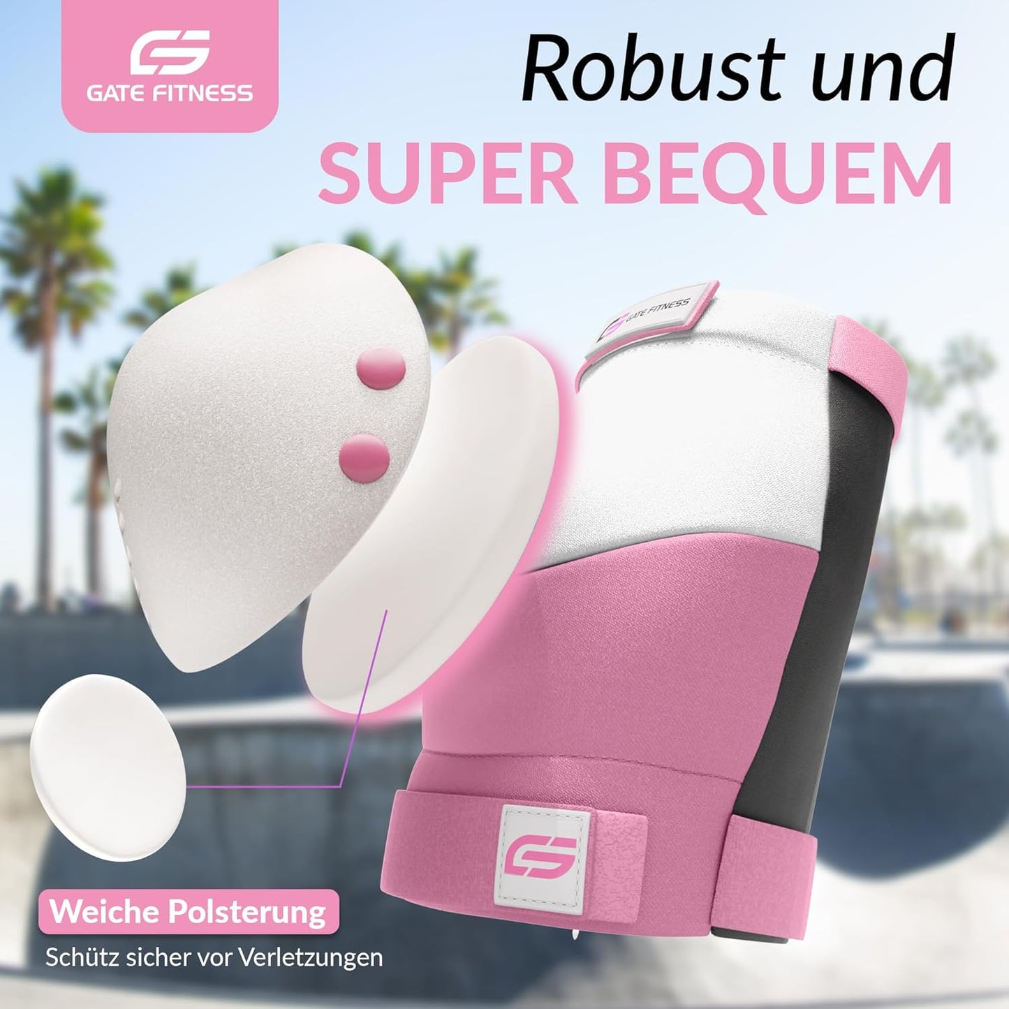 6-teiliges Protektoren-Set, XL - Erwachsene Pink / Weiss