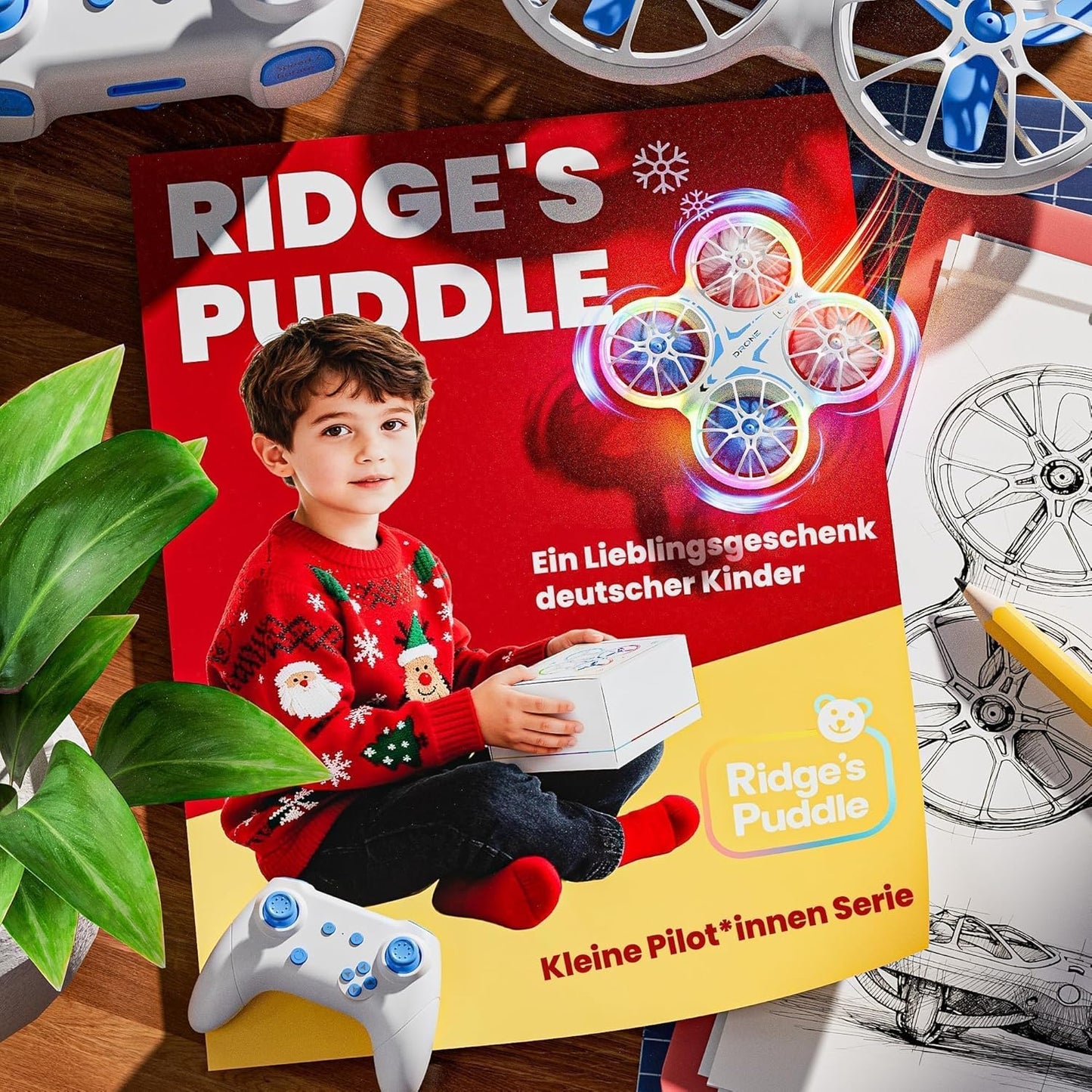 Mini Drohne für Kinder mit LED Lichtern, Mit 2 Akkus Weiß
