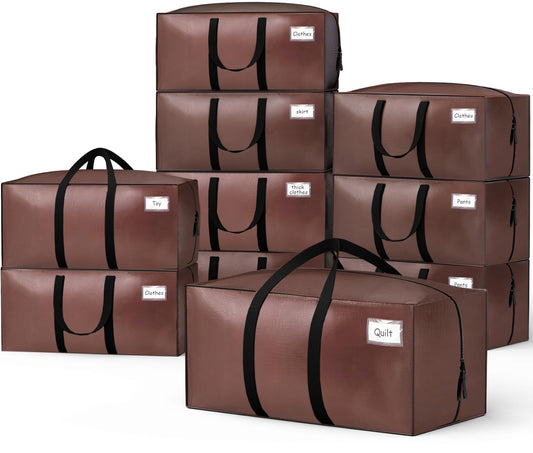 10er-Set Faltbare Umzugstaschen mit Rucksackgurten, Braun 10er-Pack