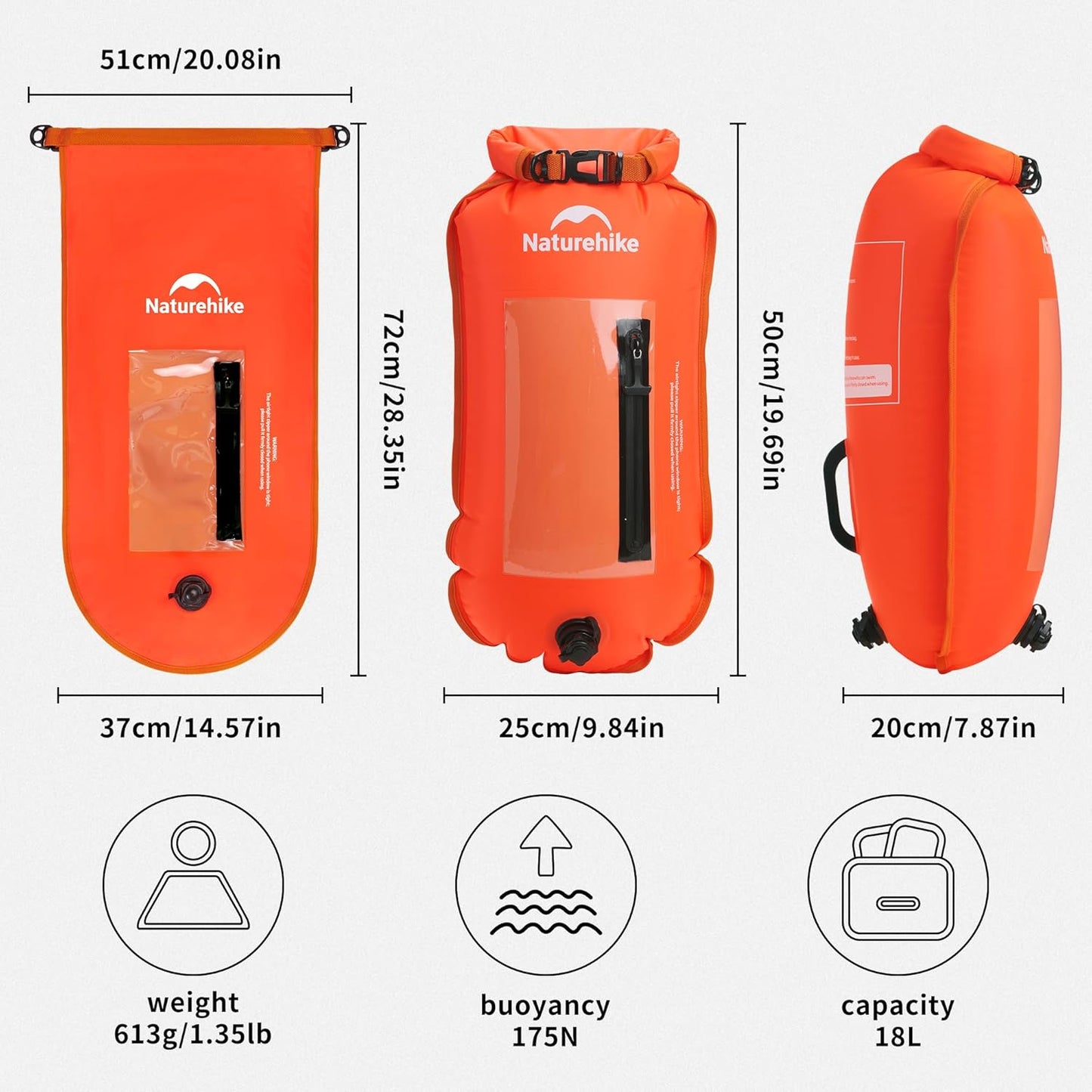 Schwimmboje mit verstellbarem Hüftgurt und Handyfach, Orange18l/Upgrade