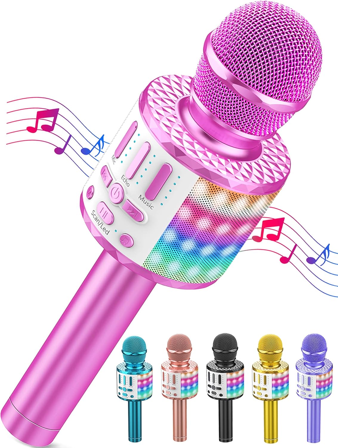 Karaoke Mikrofon mit Bluetooth und LEDs, Rosa