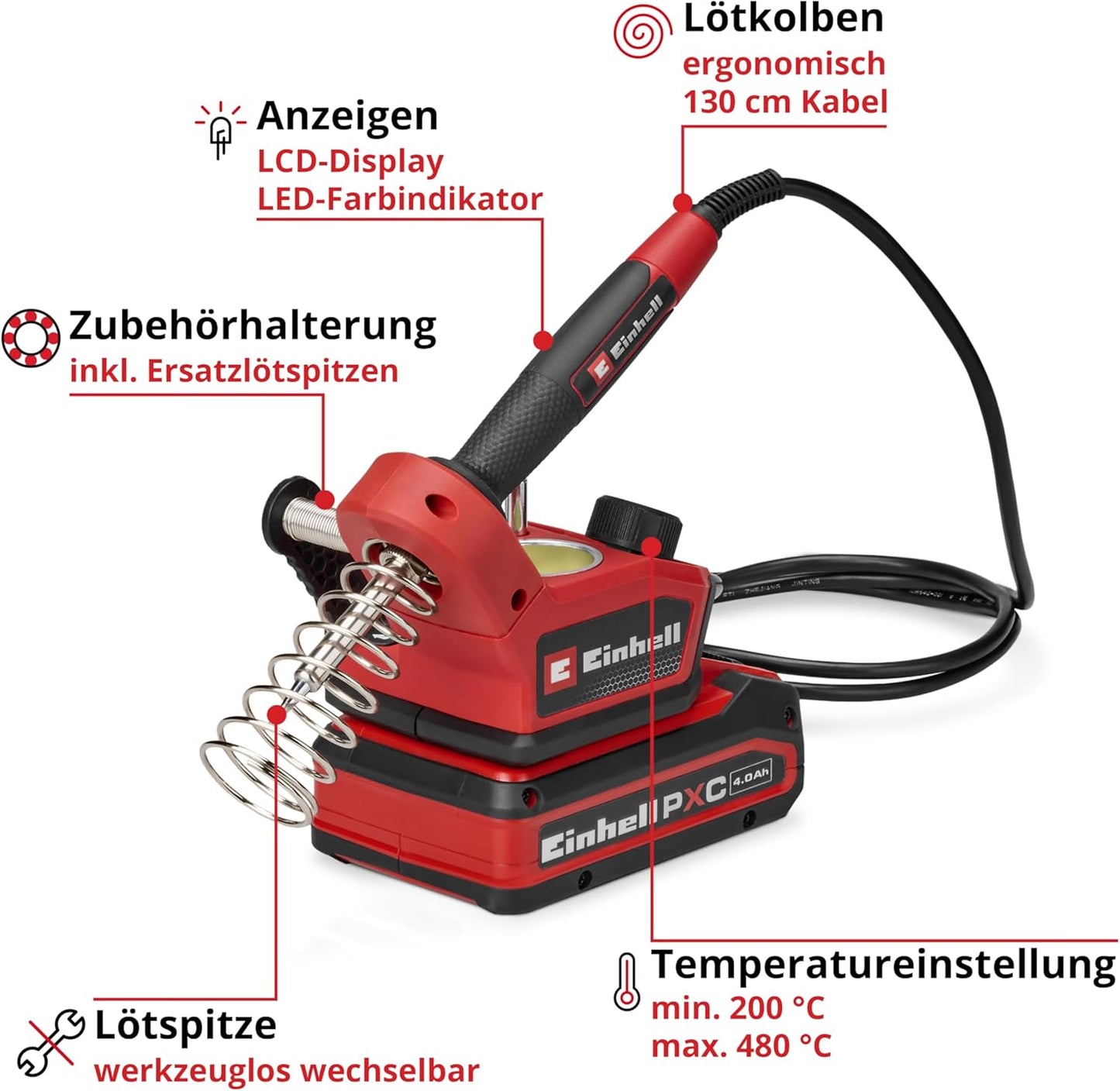 Akku-Lötkolben TE-SI 18/480 Li E - Solo, 200-480°C, ohne Akku