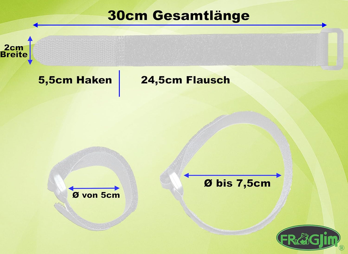 Wiederverwendbare Klettkabelbinder mit Schnalle KWS3025, 30cm - 25er-Pack Weiss