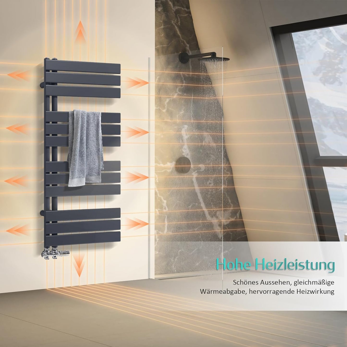 Handtuchheizkörper mit Seitenanschluss, Schwarz 762x500 mm