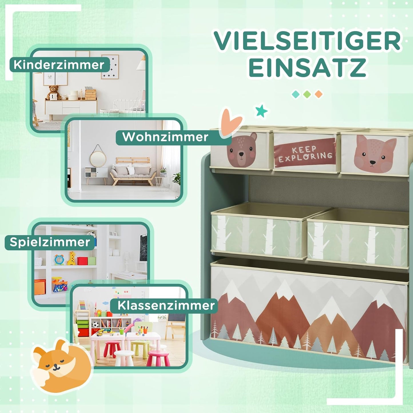 Kinderzimmerregal MDF, Vliesstoff Grün, Grün