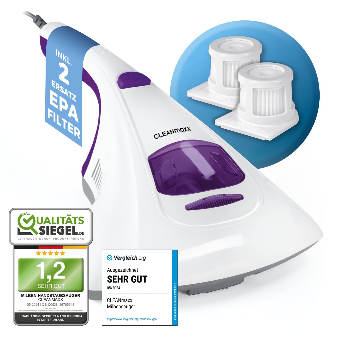 Milbensauger mit UV-C-Licht & EPA-Filter, Classic + 2 Filter Lila