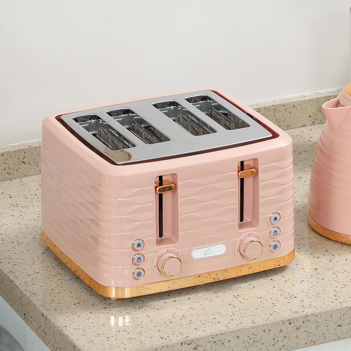 Frühstücksset mit Wasserkocher und 4-Scheiben Toaster, Rosa