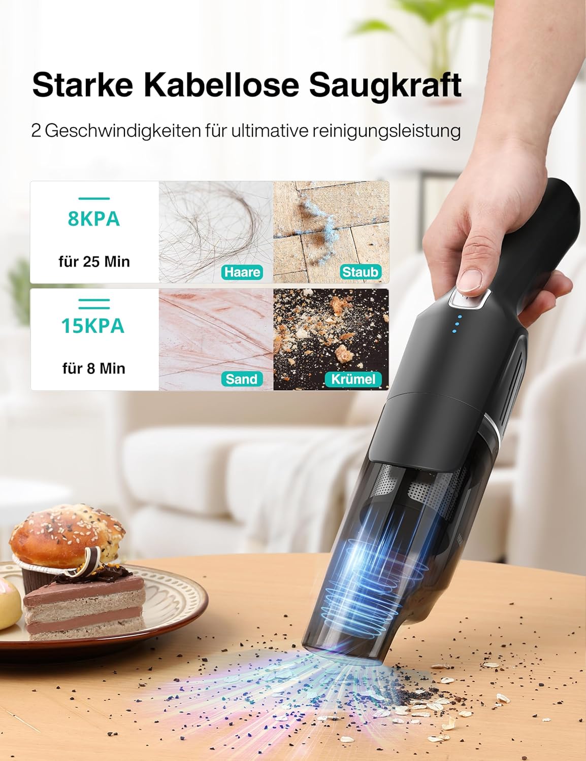 Kabelloser Handstaubsauger AS-CA038 mit Schnellladestation, Schwarz