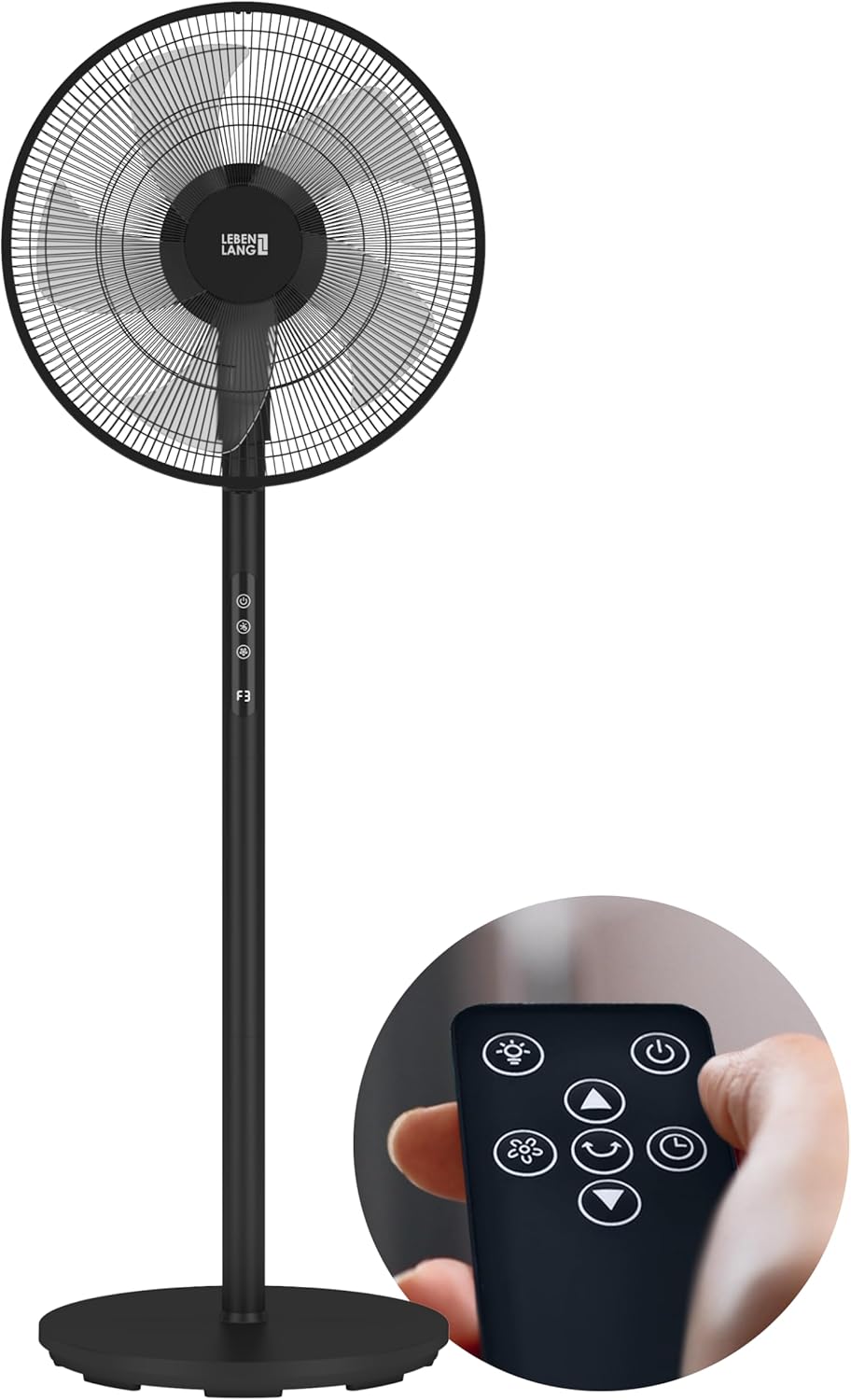Leiser Standventilator mit Fernbedienung & LED-Display, Schwarz I 60w I Led-display