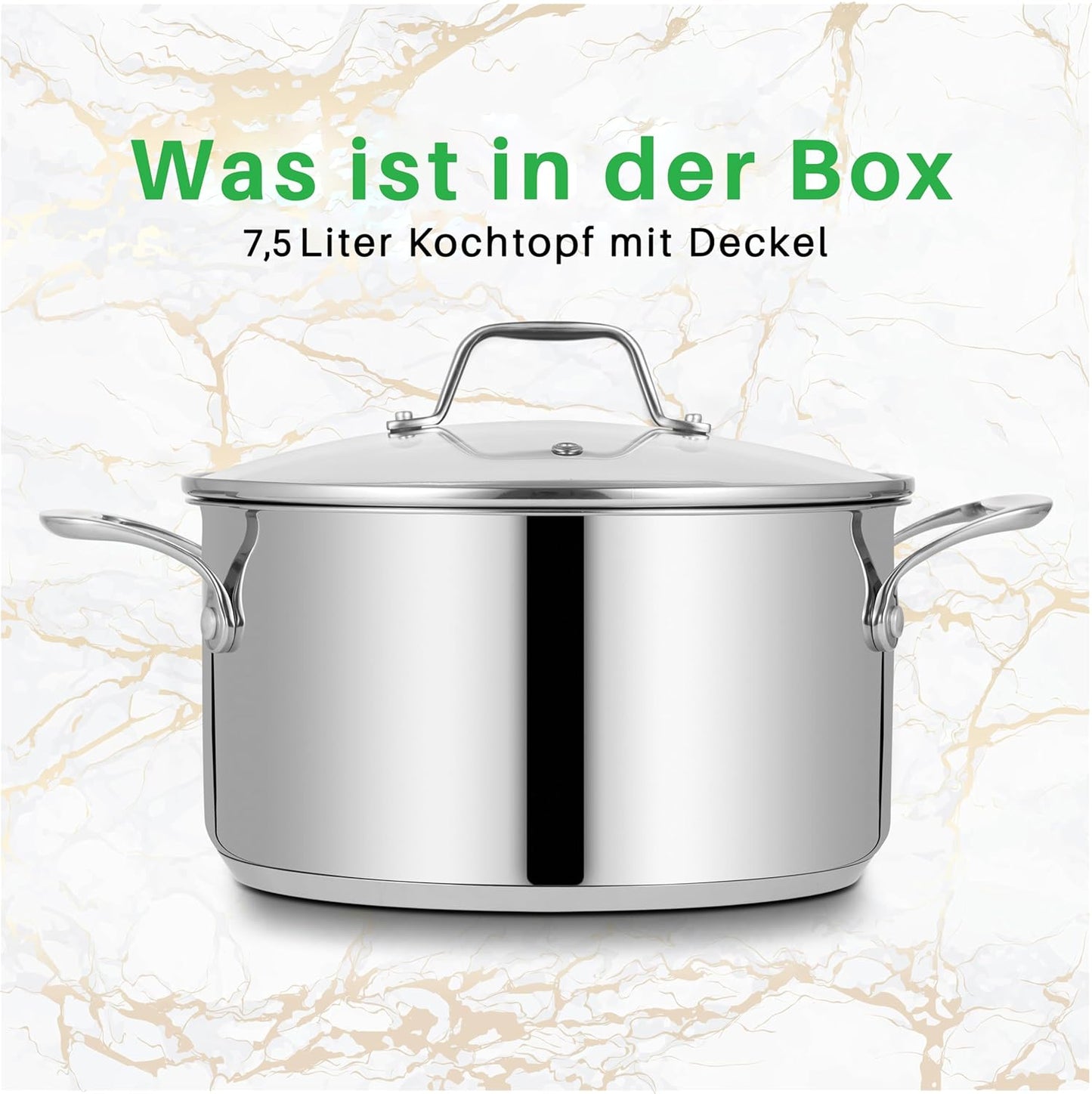 Grosser Suppentopf mit Glasdeckel, 8 Liter Silber