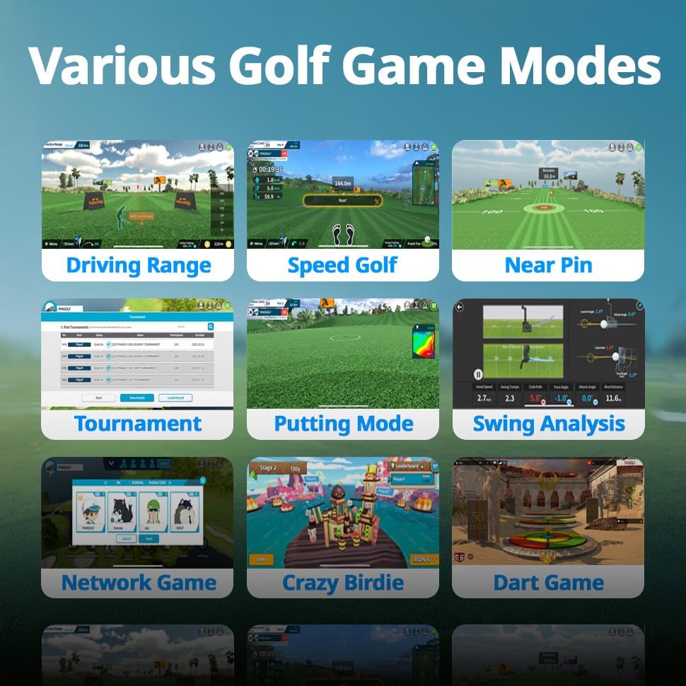 2 Flex Golf-Simulator mit einziehbarem Schwungstab und 3D-Analyse
